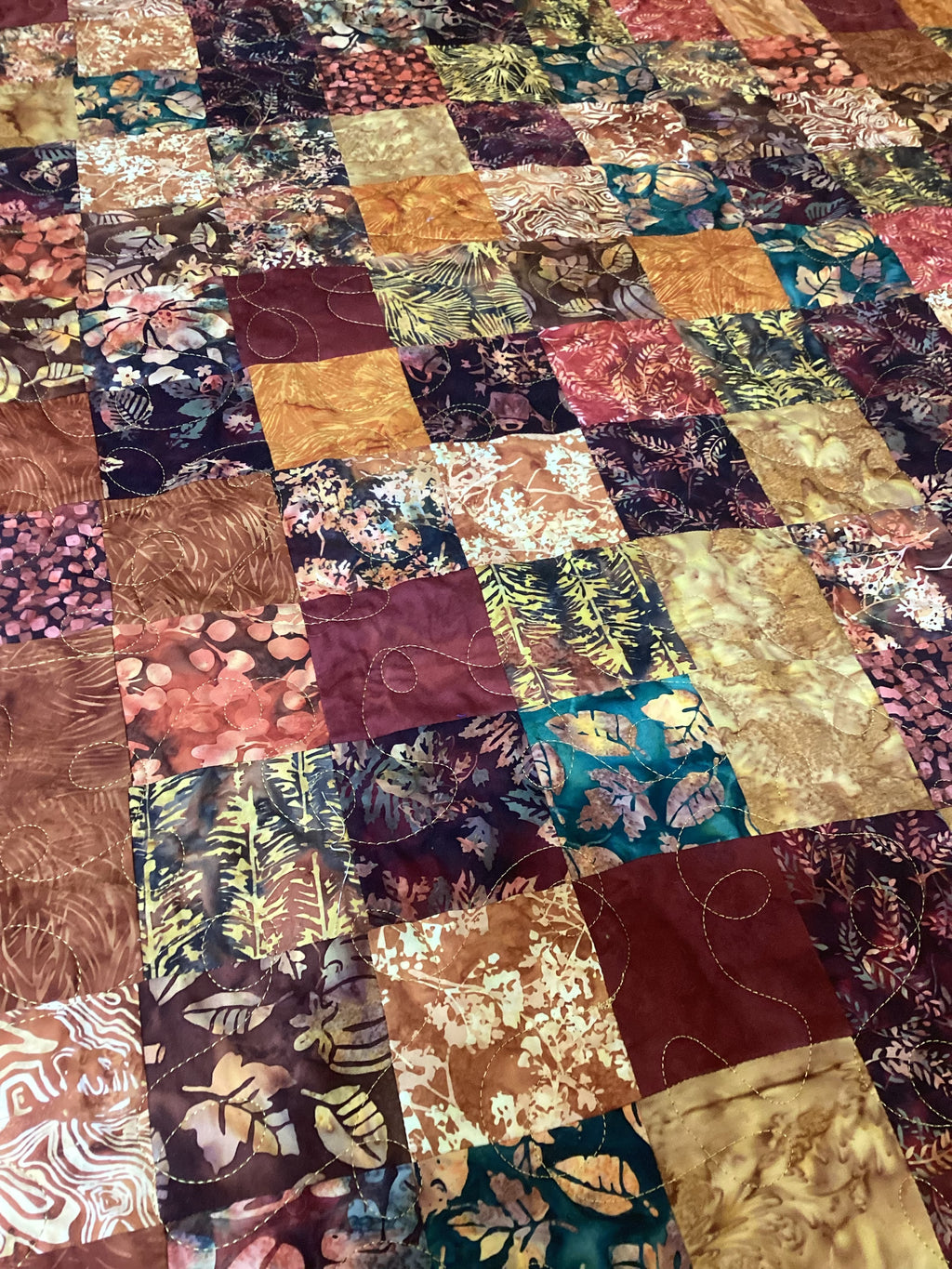 Handmade King Quilt – Earthy Brown Tones, Cotton Patchwork Bedspread