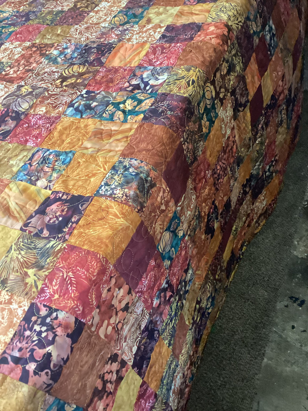 Handmade Earth Tone Patchwork Quilt – Queen Size Cotton Comforter Bedspread