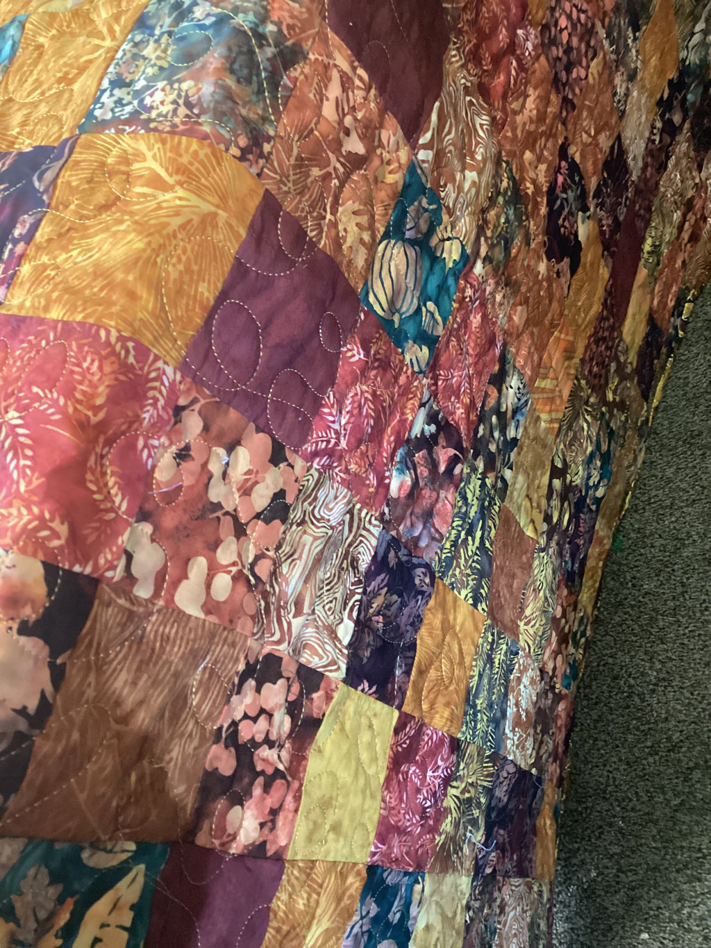 Handmade King Quilt – Earthy Brown Tones, Cotton Patchwork Bedspread
