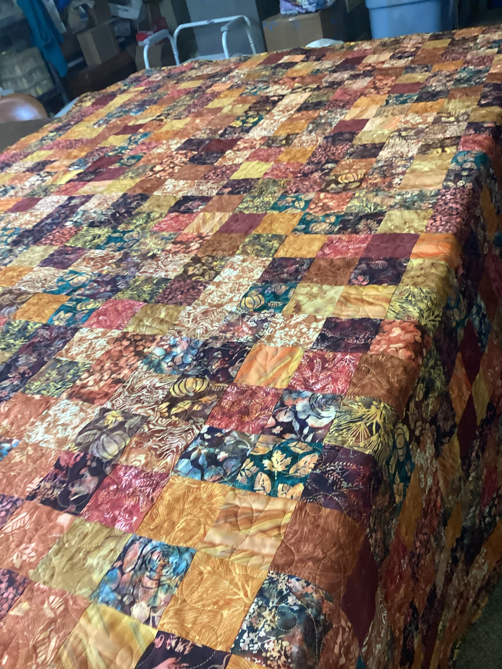 Handmade Earth Tone Patchwork Quilt – Queen Size Cotton Comforter Bedspread