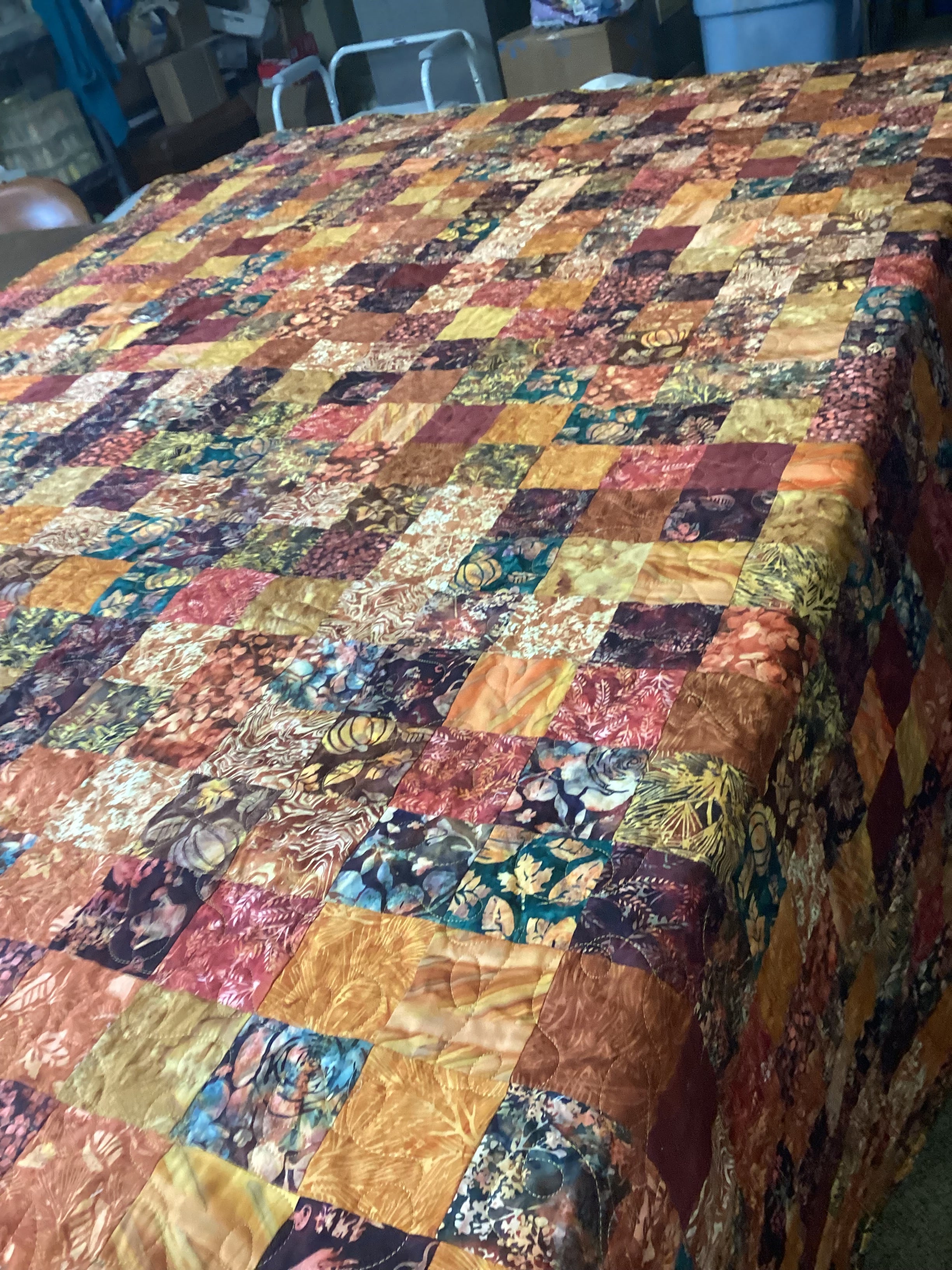 Handmade Earth Tone Patchwork Quilt – Queen Size Cotton Comforter Bedspread