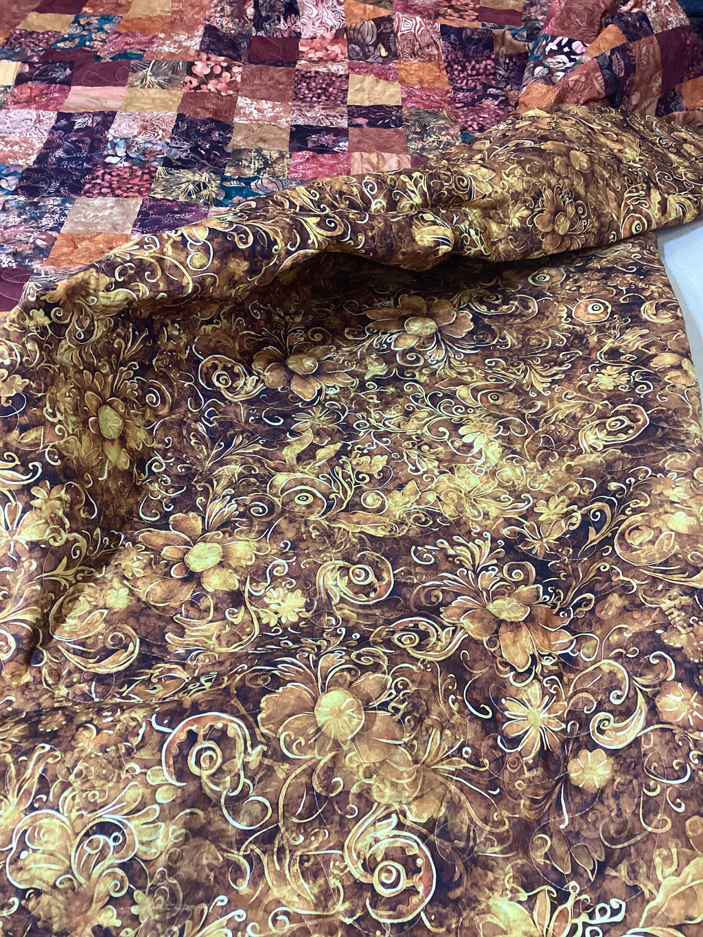 Handmade Earth Tone Patchwork Quilt – Queen Size Cotton Comforter Bedspread