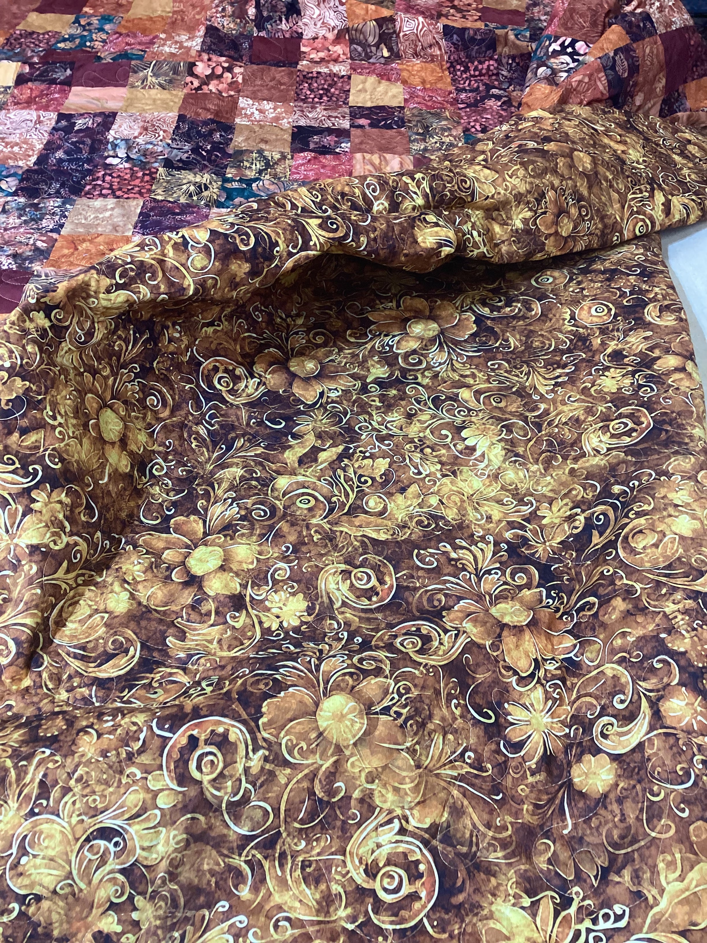 Handmade Earth Tone Patchwork Quilt – Queen Size Cotton Comforter Bedspread