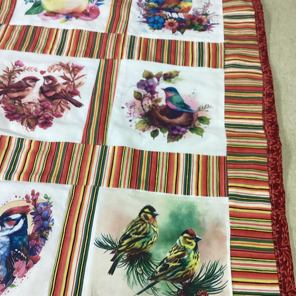 Handmade Bird Lap Quilt - Colorful Baby Blanket baby quilt baby blanket nursery decor new born gift idea