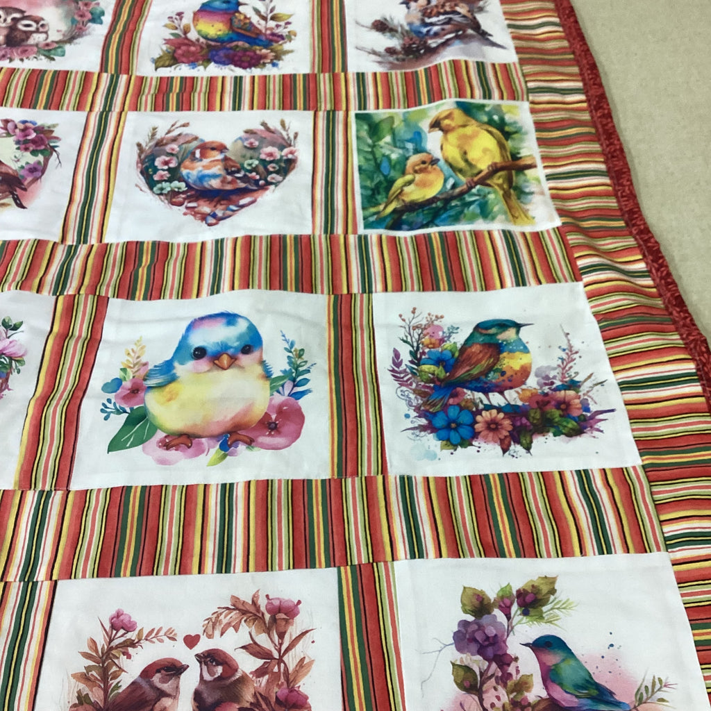 Handmade Bird Lap Quilt - Colorful Baby Blanket baby quilt baby blanket nursery decor new born gift idea