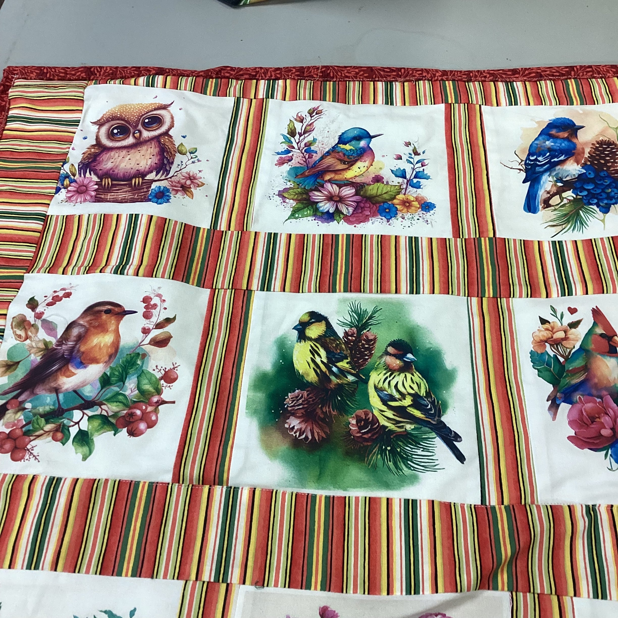 Handmade Bird Lap Quilt - Colorful Baby Blanket baby quilt baby blanket nursery decor new born gift idea