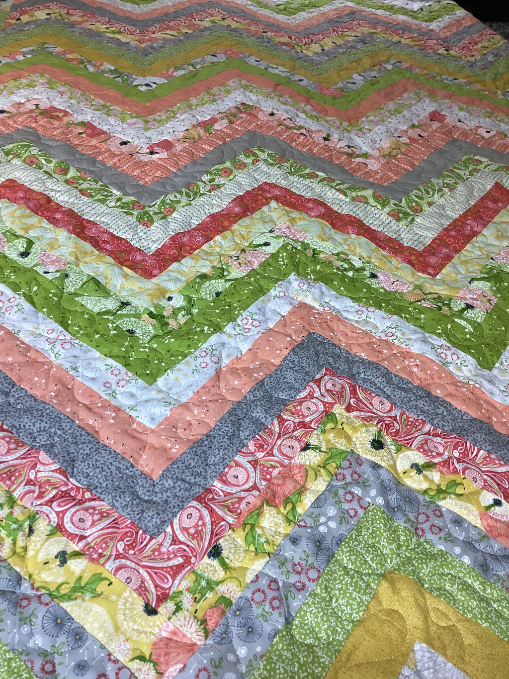 Handmade Chevron Pattern King Size Quilt – Soft Pastel Colors, Personalized comforter bedspread duvet cover throw blanket