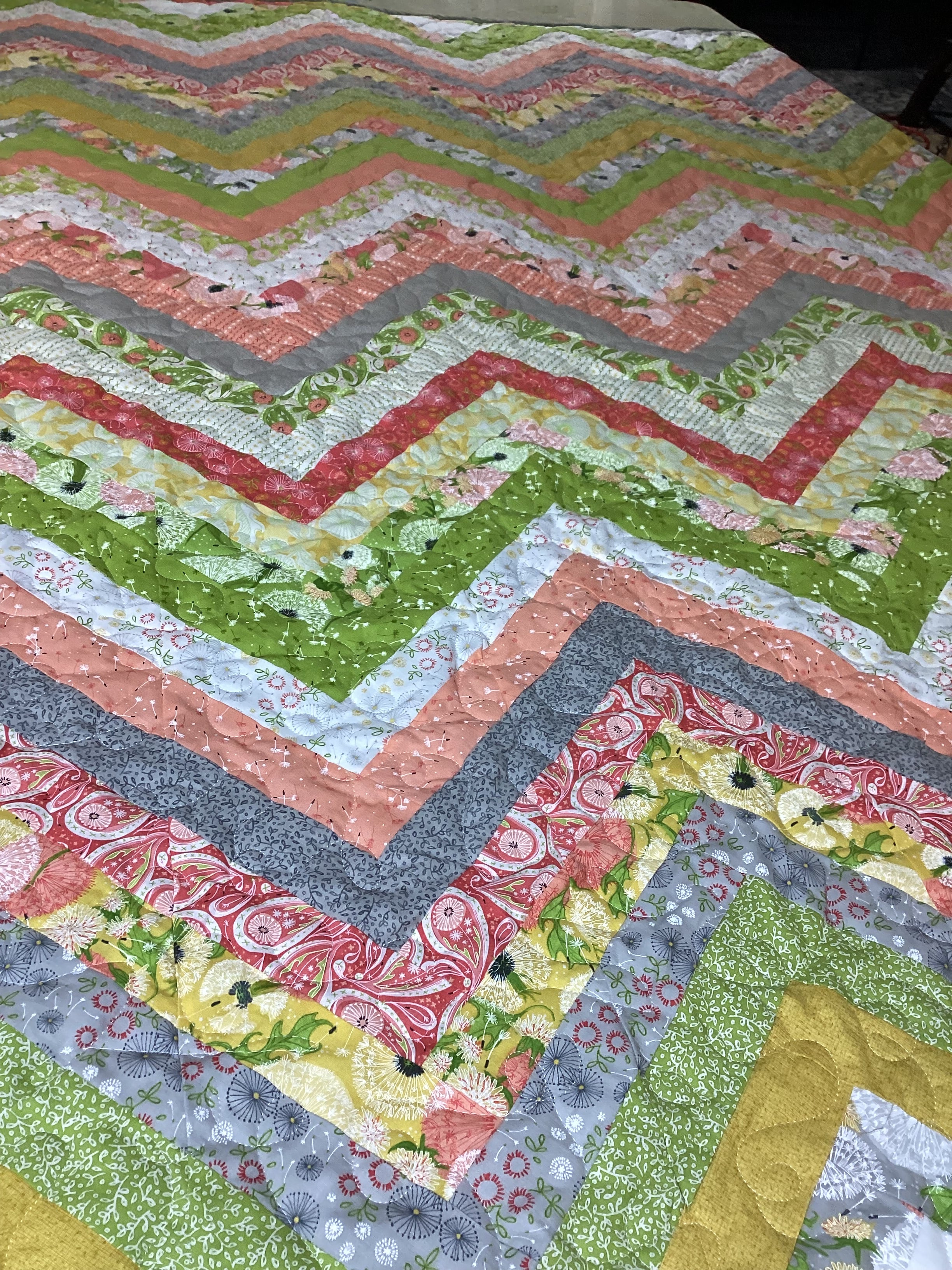 Handmade Chevron Pattern King Size Quilt – Soft Pastel Colors, Personalized comforter bedspread duvet cover throw blanket