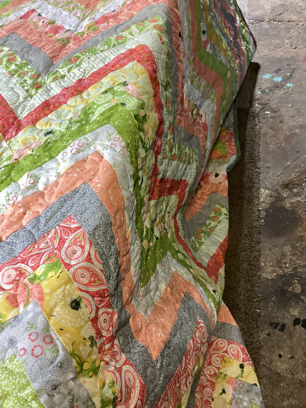 Handmade Chevron Pattern King Size Quilt – Soft Pastel Colors, Personalized comforter bedspread duvet cover throw blanket