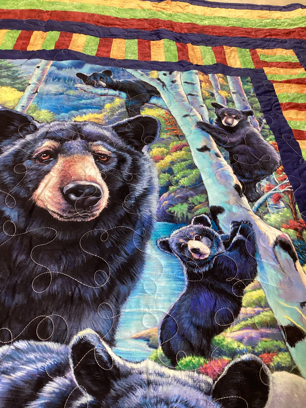 Enchanting Bear Hugs Quilt – Handmade Queen Size comforter bedspread duvet cover throw blanket