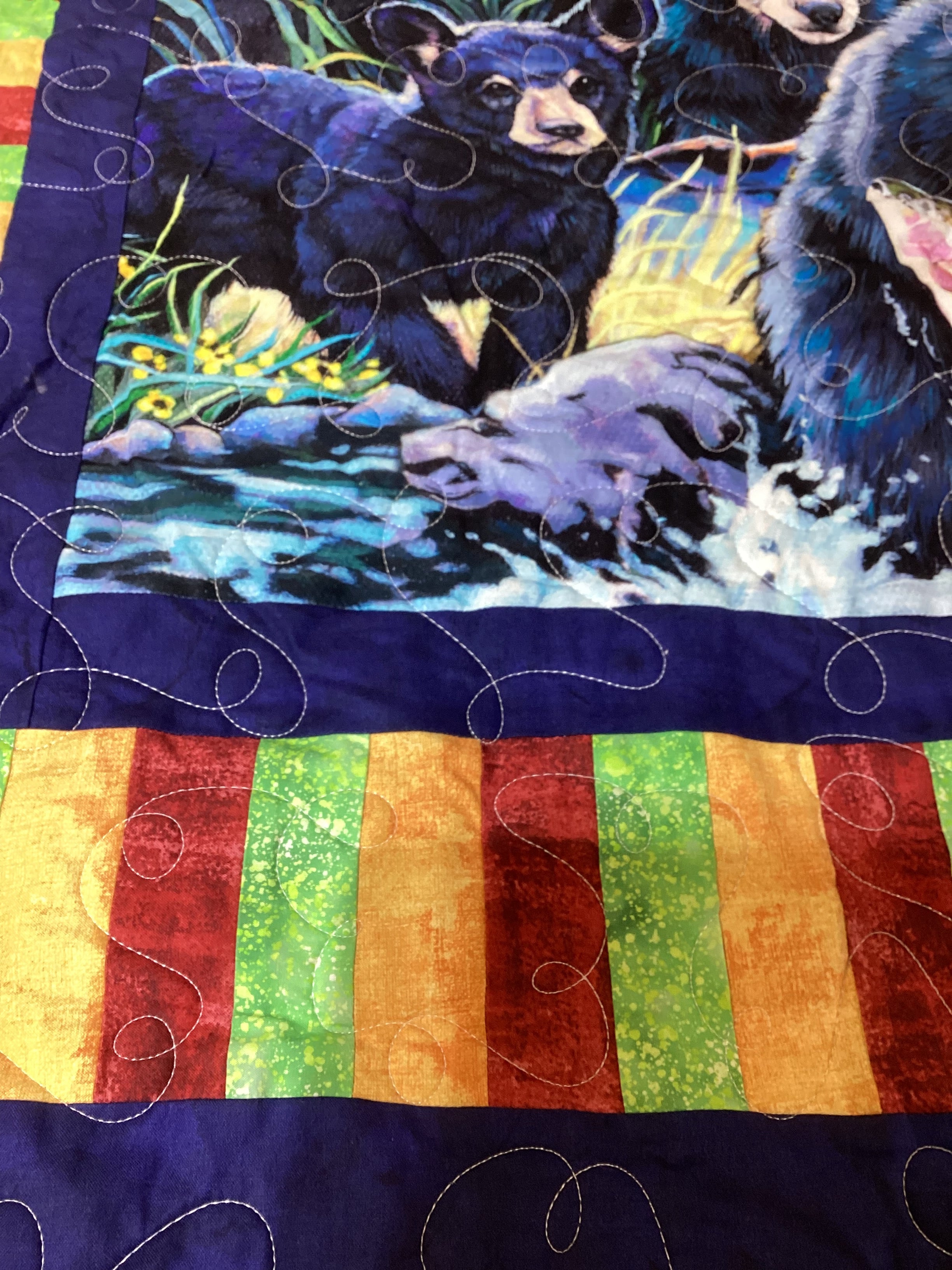 Enchanting Bear Hugs Quilt – Handmade Queen Size comforter bedspread duvet cover throw blanket