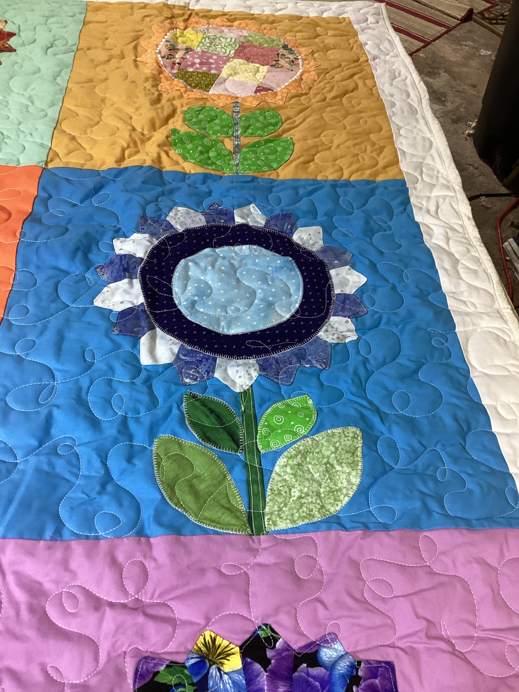 Handmade Appliqué Flower Quilt – Vibrant Rainbow Floral Throw Blanket baby quilt blanket  comforter bedspread nursey decor gift idea