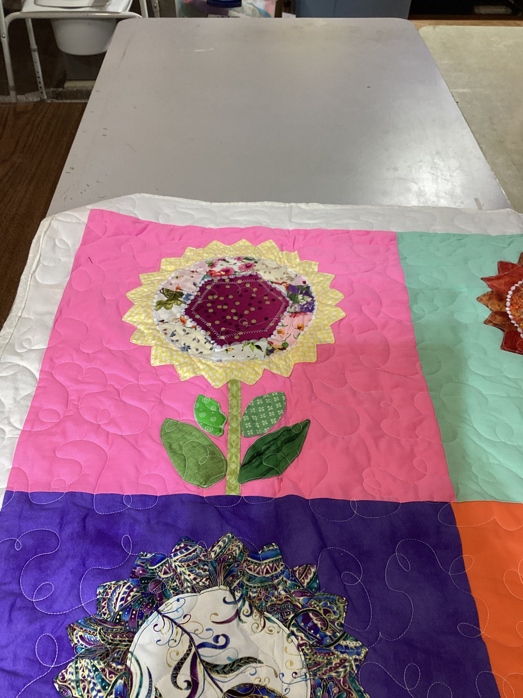Handmade Appliqué Flower Quilt – Vibrant Rainbow Floral Throw Blanket baby quilt blanket  comforter bedspread nursey decor gift idea