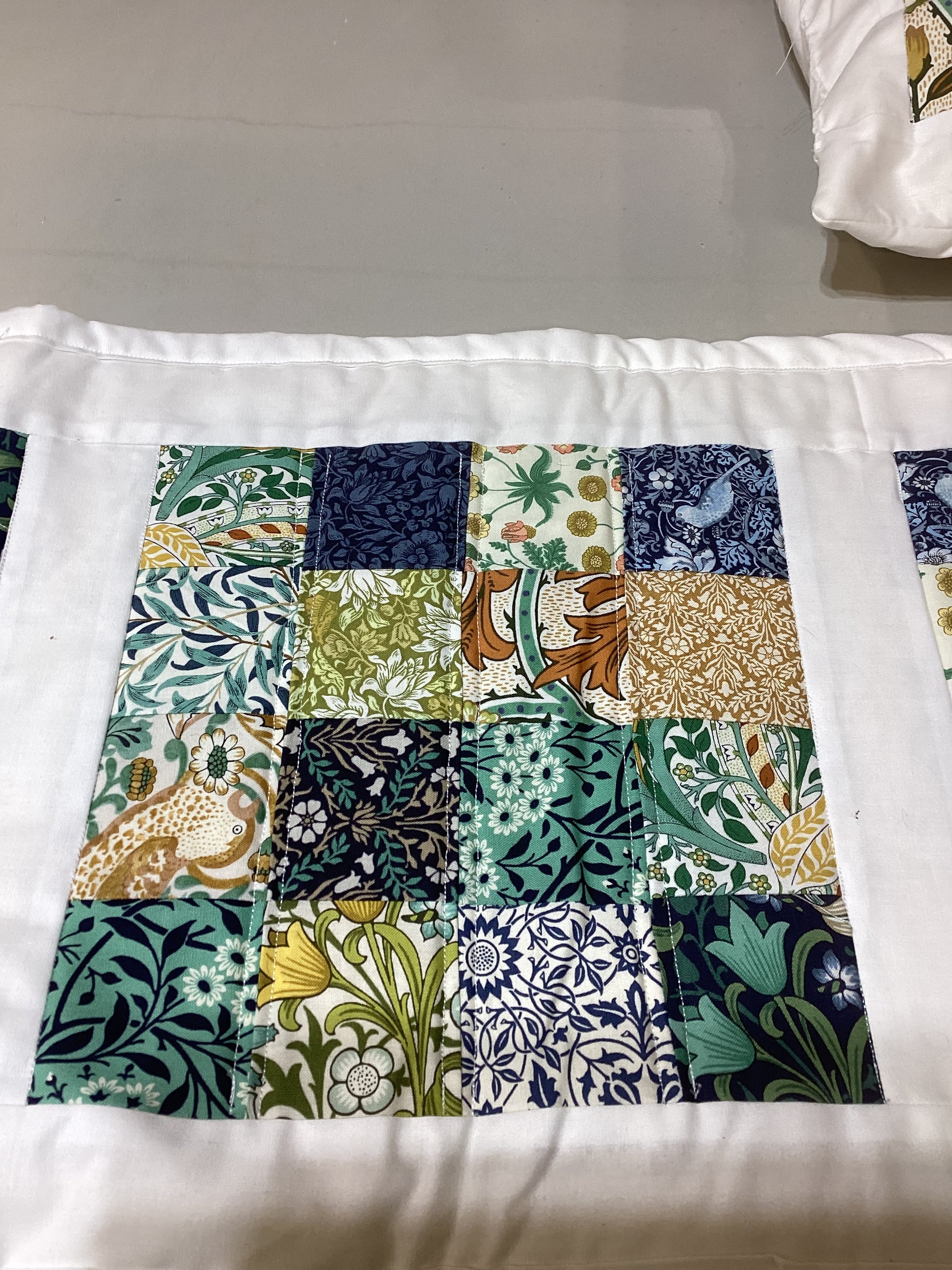 Handmade Blue Floral Cotton Pillow & Bed Runner Set comforter bedspread gift idea
