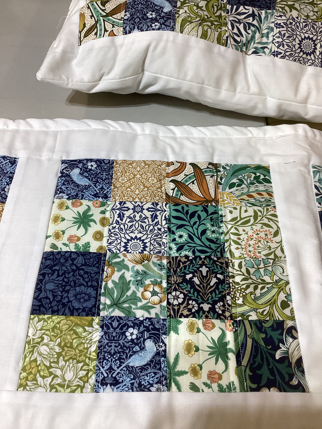 Handmade Blue Floral Cotton Pillow & Bed Runner Set comforter bedspread gift idea