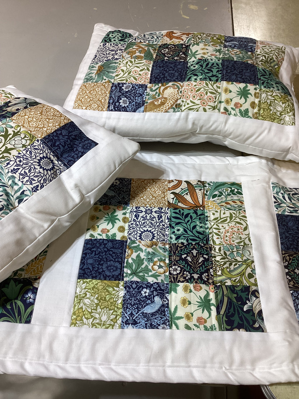 Handmade Blue Floral Cotton Pillow & Bed Runner Set comforter bedspread gift idea
