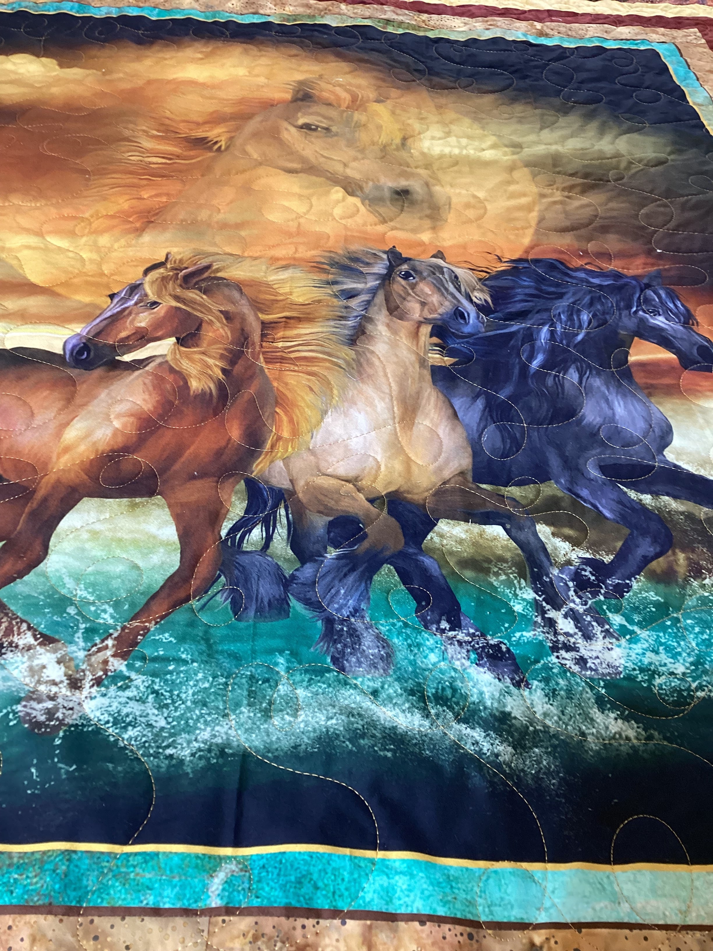 Handmade Horse Quilt Full Size – One-of-a-Kind Running Horses Blanket comforter bedspread duvet cover throw blanket
