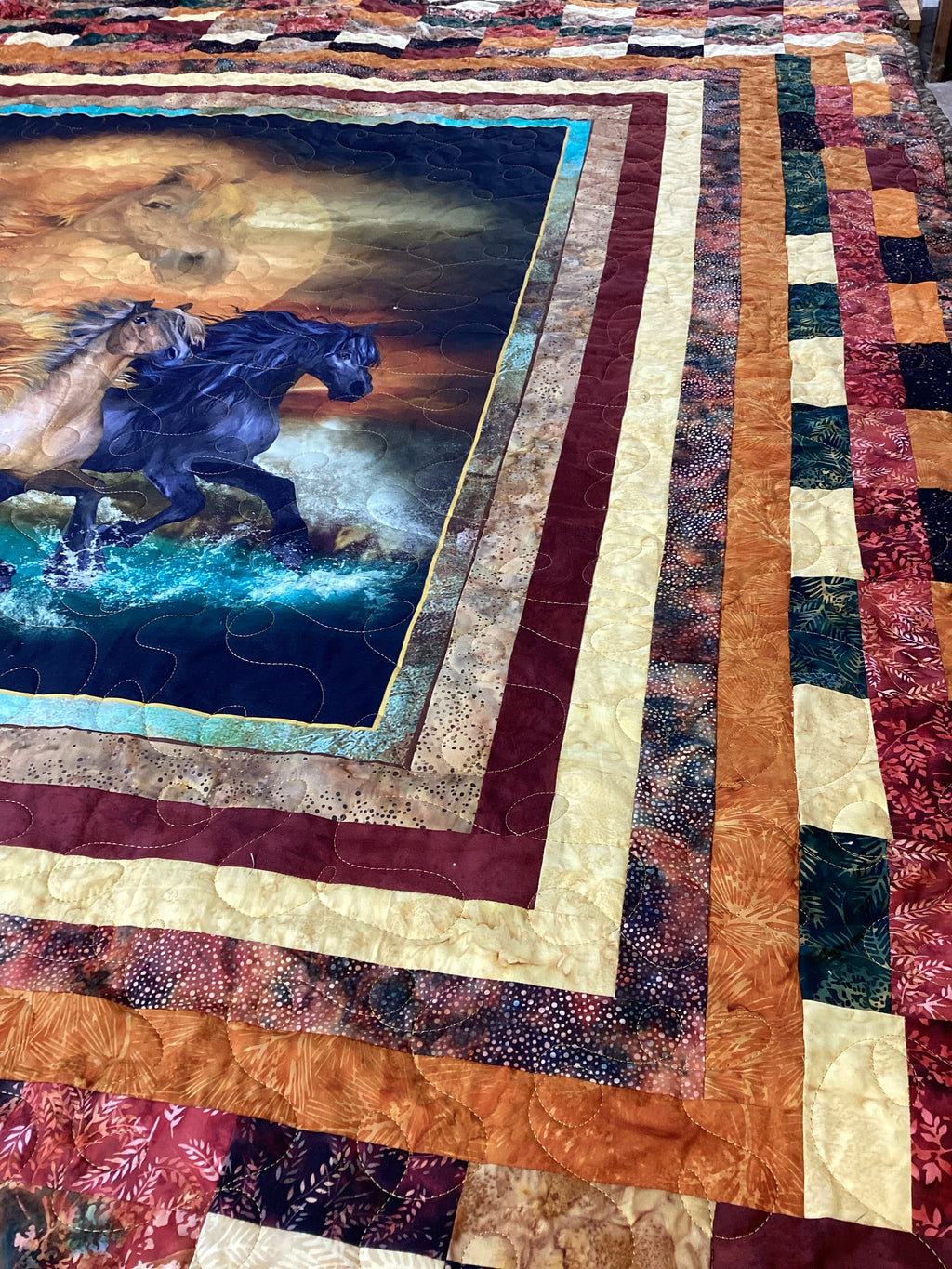 Handmade Horse Quilt Full Size – One-of-a-Kind Running Horses Blanket comforter bedspread duvet cover throw blanket