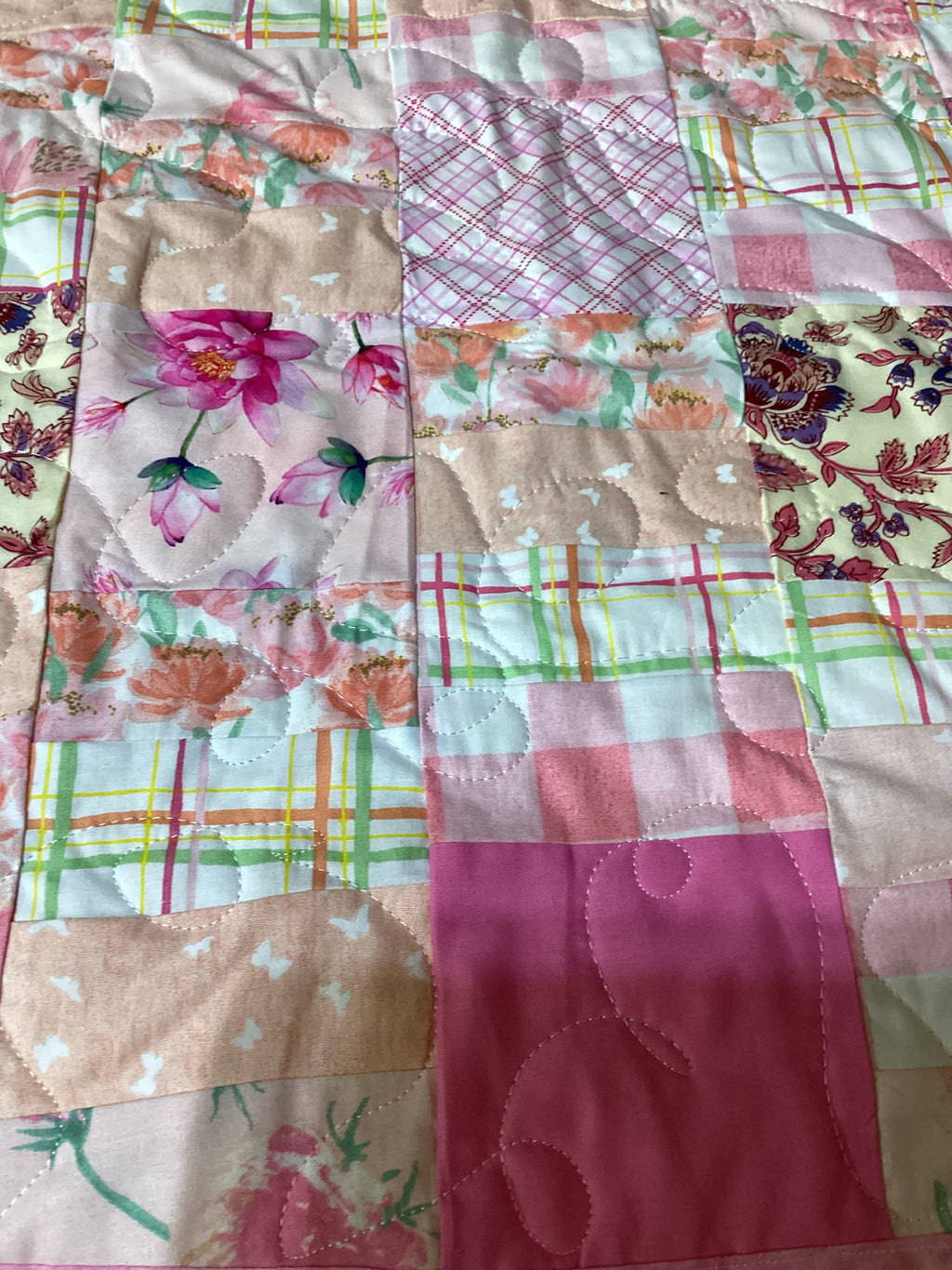 Handmade Shades of Pink Twin or Throw Quilt – One of a Kind Patchwork Blanket  comforter bedspread duvet cover