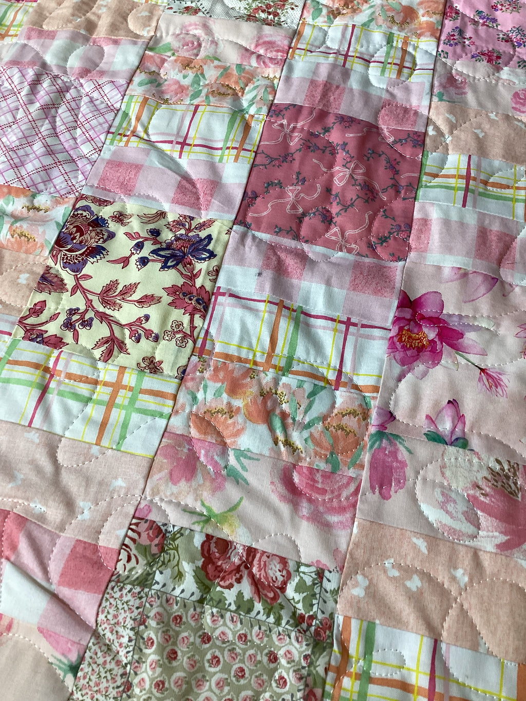 Handmade Shades of Pink Twin or Throw Quilt – One of a Kind Patchwork Blanket  comforter bedspread duvet cover