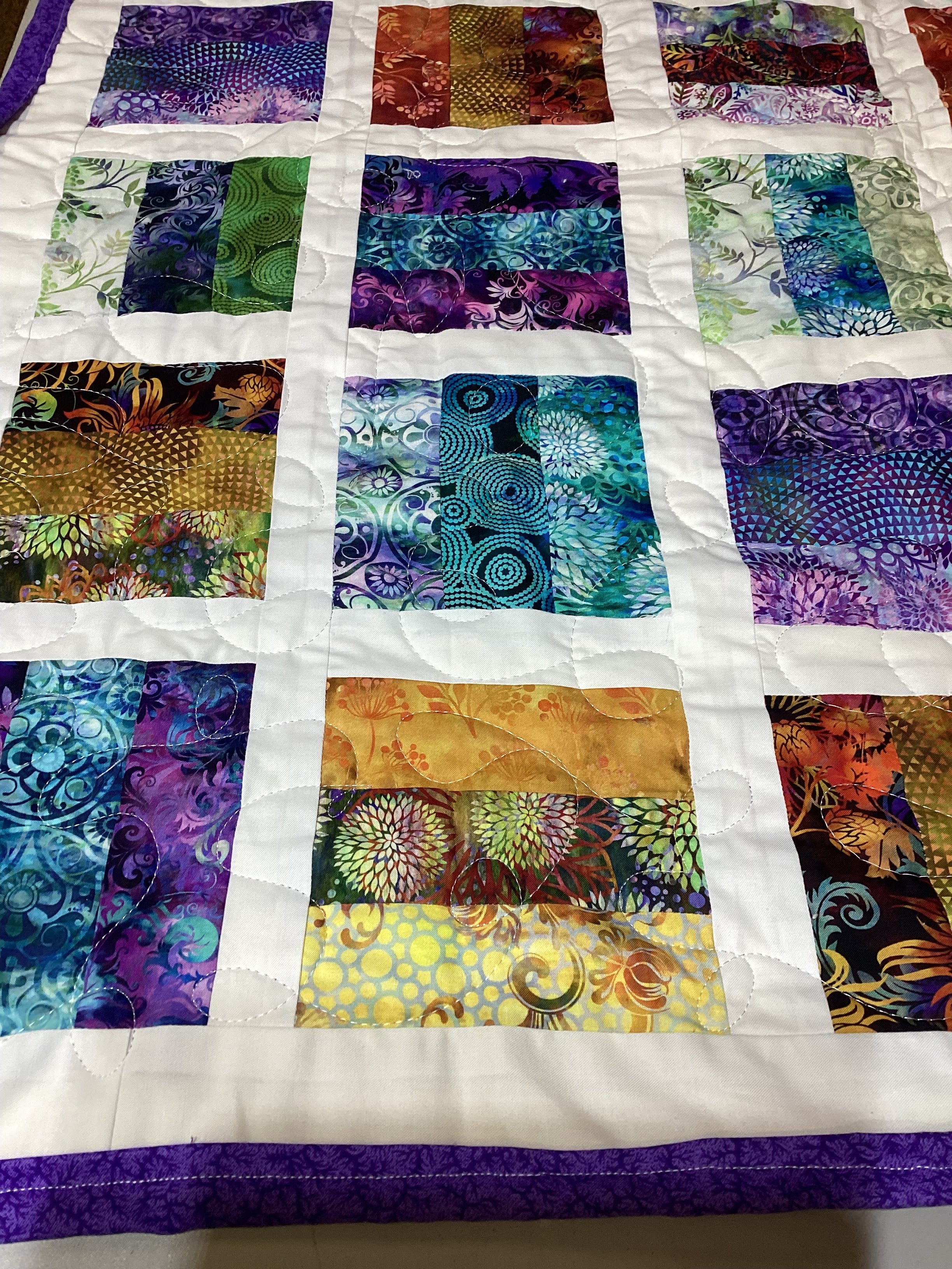 Handmade Rainbow Mosaic Baby Quilt – One of a Kind Colorful Patchwork Nursery Quilt, Baby Shower Gift