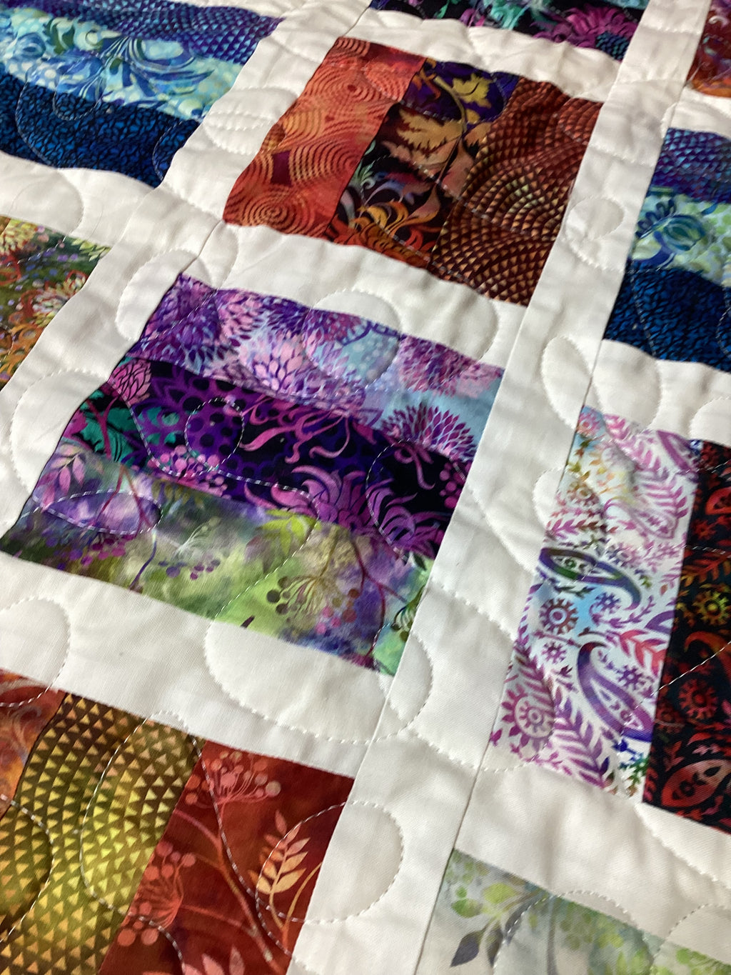 Handmade Rainbow Mosaic Baby Quilt – One of a Kind Colorful Patchwork Nursery Quilt, Baby Shower Gift