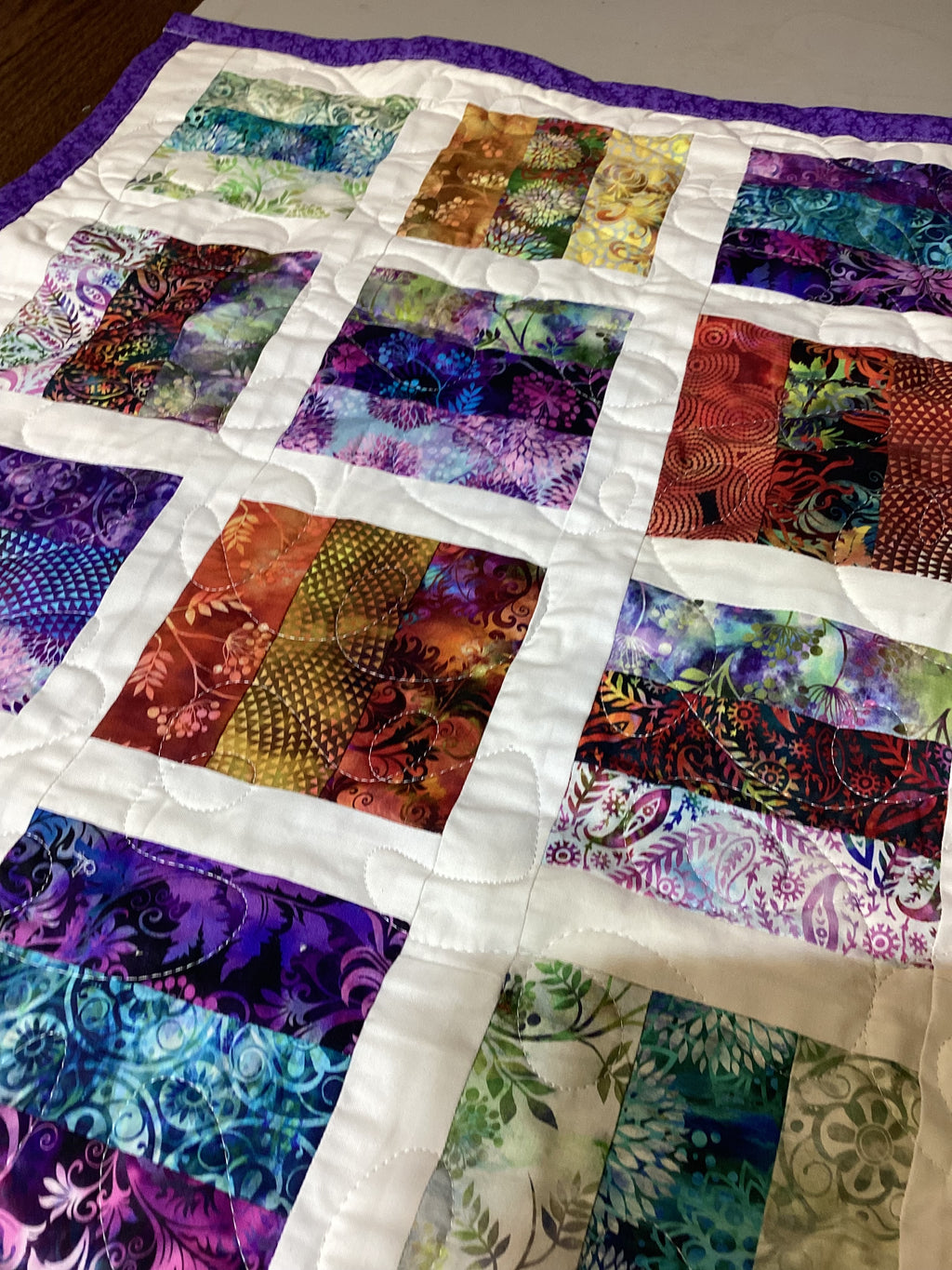 Handmade Rainbow Mosaic Baby Quilt – One of a Kind Colorful Patchwork Nursery Quilt, Baby Shower Gift