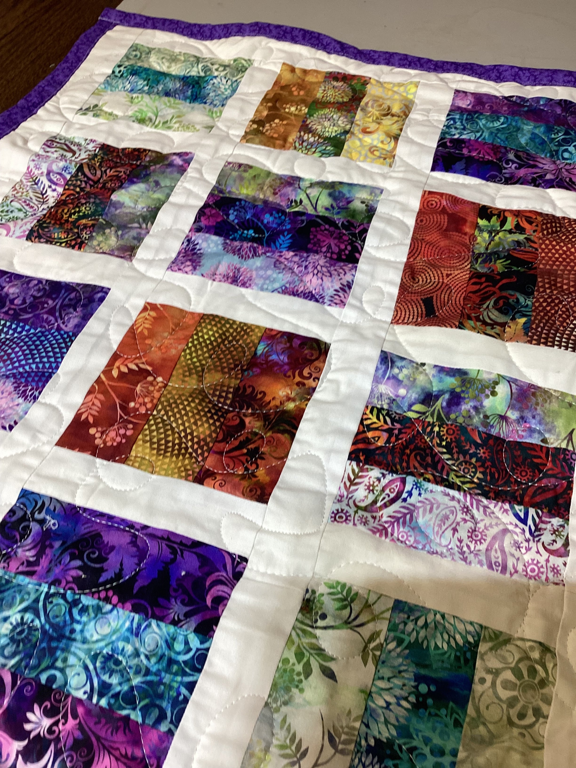 Handmade Rainbow Mosaic Baby Quilt – One of a Kind Colorful Patchwork Nursery Quilt, Baby Shower Gift