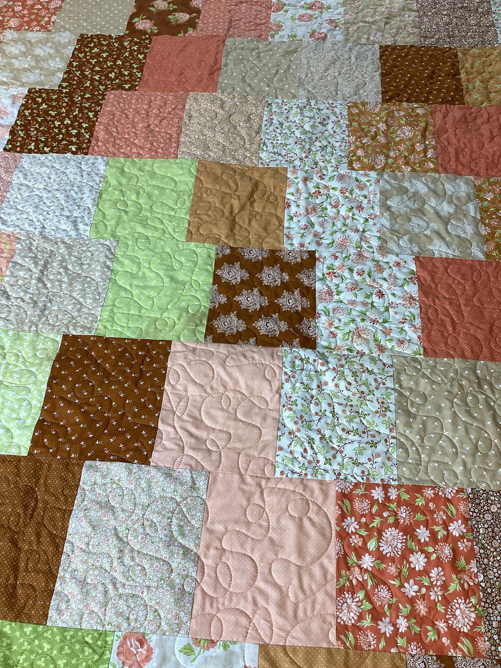 Handmade Brown Tones Full Size Quilt – One of a Kind Cozy Heirloom Blanket,  comforter bedspread duvet cover