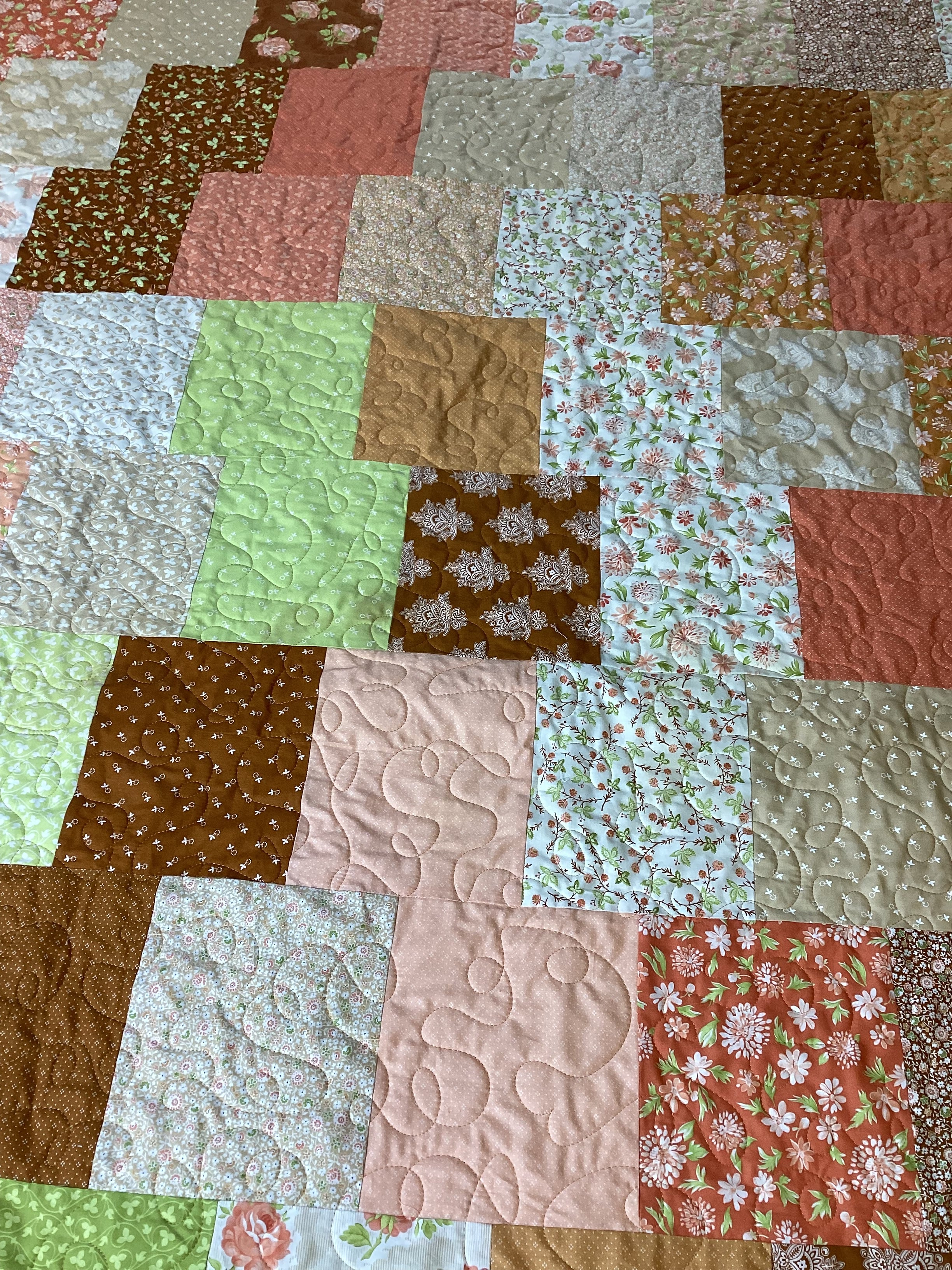 Handmade Brown Tones Full Size Quilt – One of a Kind Cozy Heirloom Blanket,  comforter bedspread duvet cover