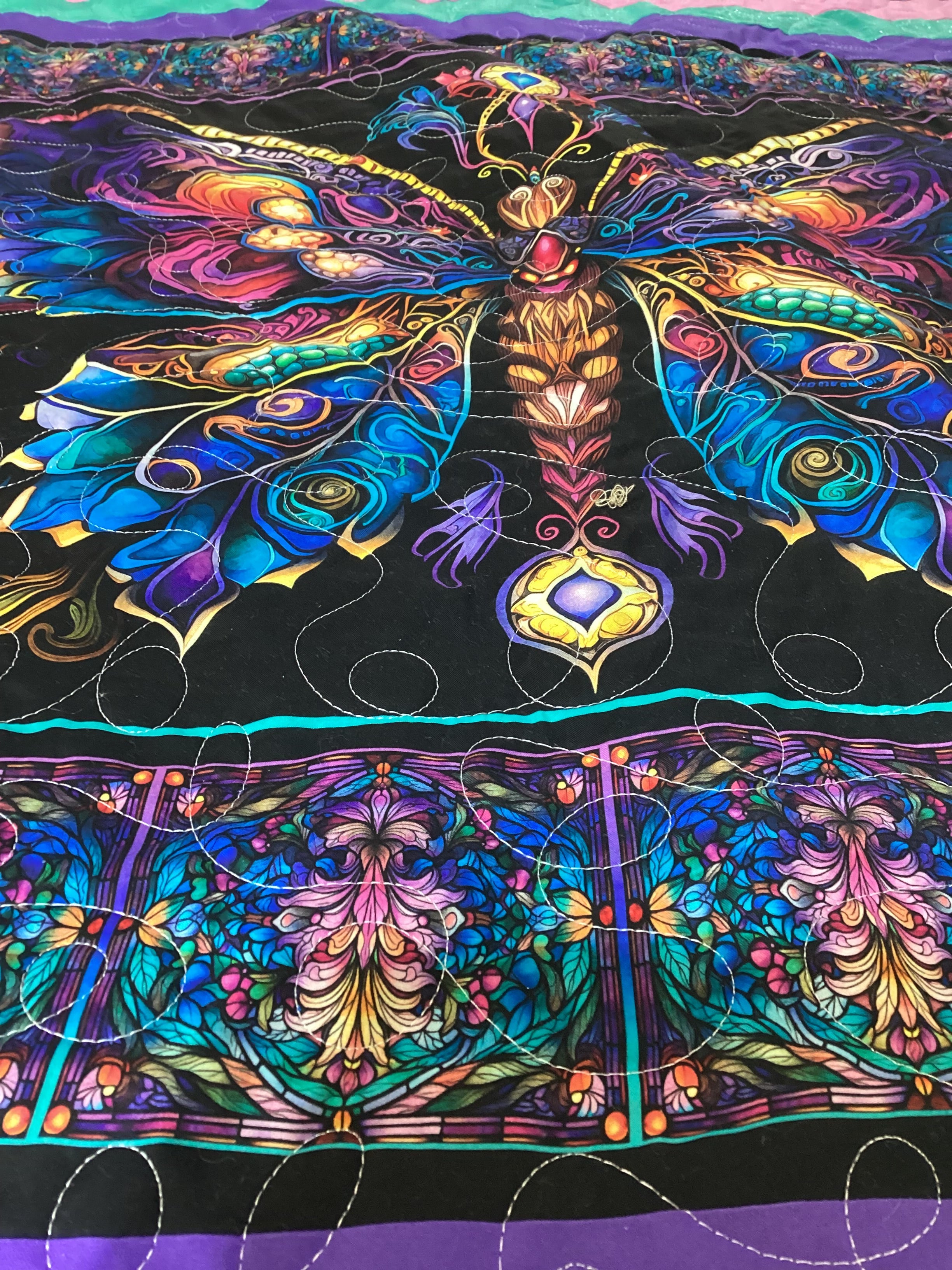 A One-of-a-Kind Butterfly & Dragonfly Reversible Heirloom Quilt comforter bedspread duvet cover throw blanket