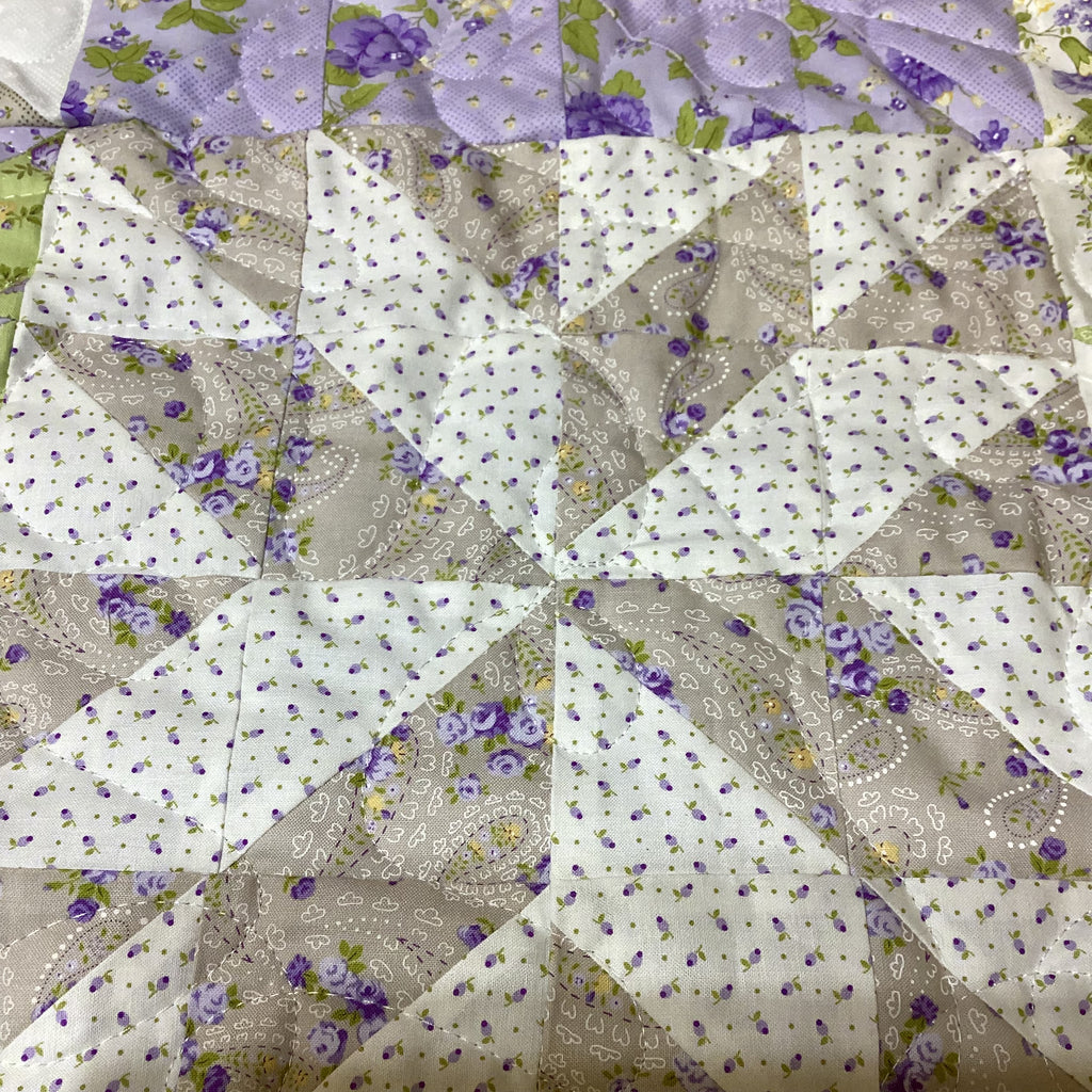 Handmade Queen Size Purple Floral Quilt – Green Yellow Wildflower Quilt – Heirloom Long Arm Quilted Bedspread throw blanket comforter