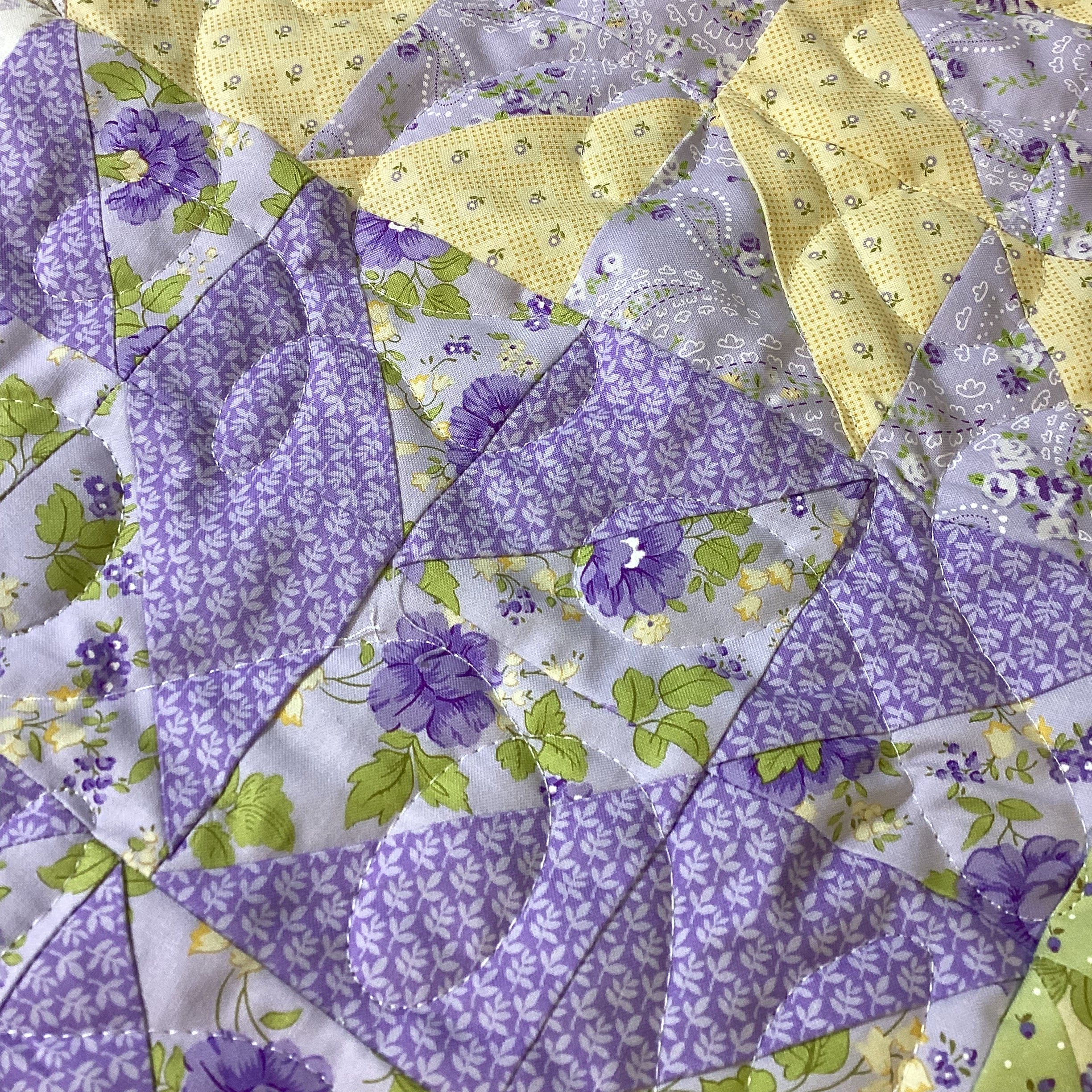 Handmade Queen Size Purple Floral Quilt – Green Yellow Wildflower Quilt – Heirloom Long Arm Quilted Bedspread throw blanket comforter