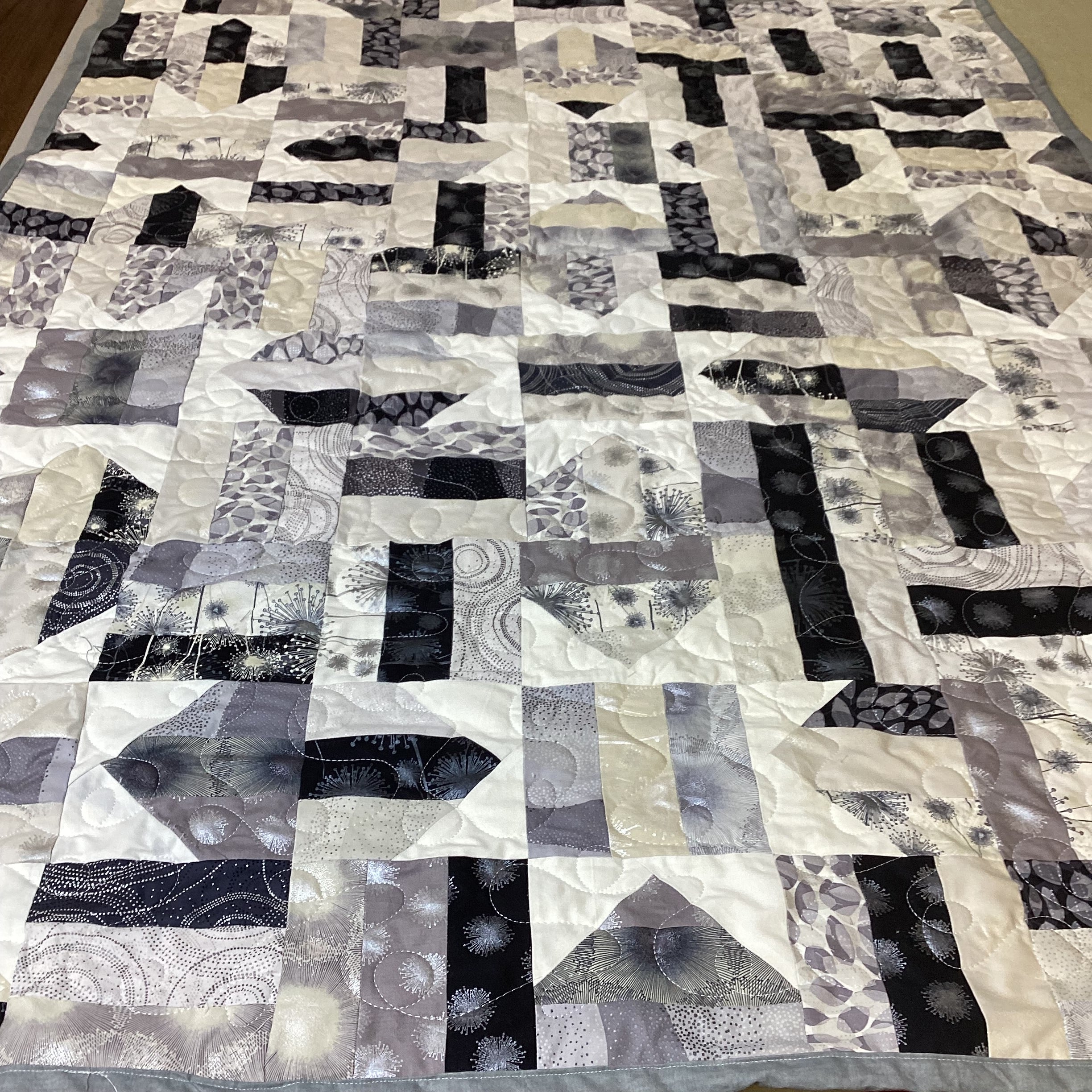 Light weight Handmade Black White Gray Patchwork Quilt – Modern Throw Blanket – 69x69 Bedspread – One of a Kind Quilt Gift comforter