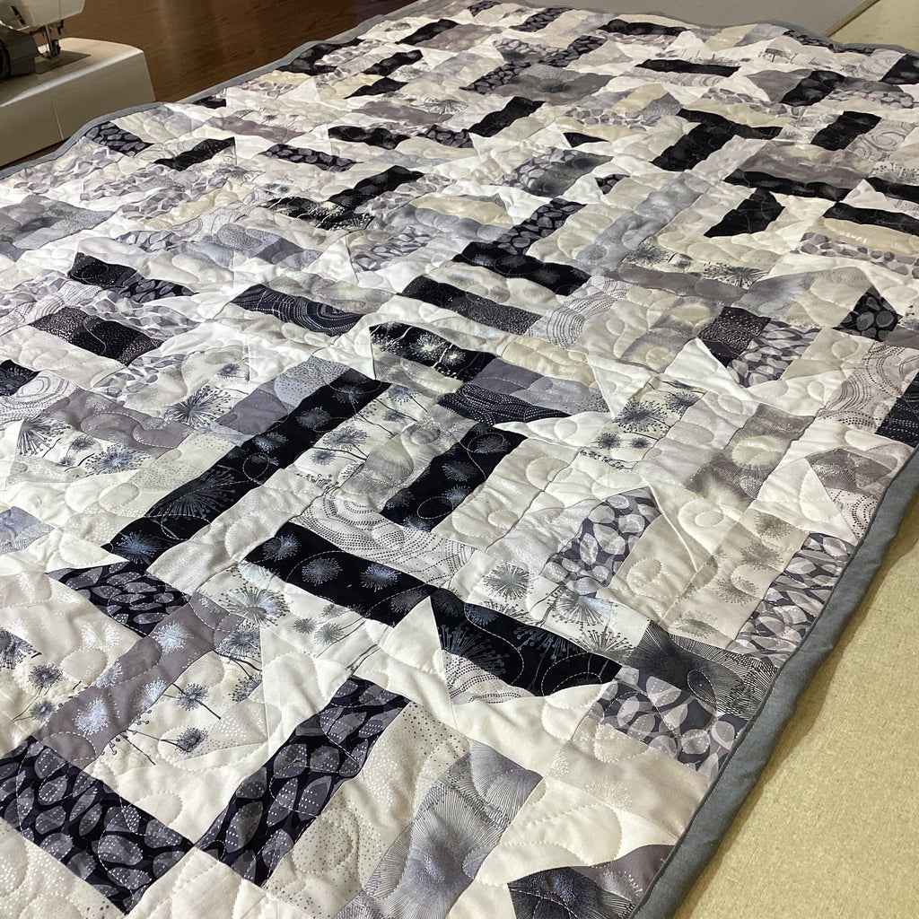 Light weight Handmade Black White Gray Patchwork Quilt – Modern Throw Blanket – 69x69 Bedspread – One of a Kind Quilt Gift comforter