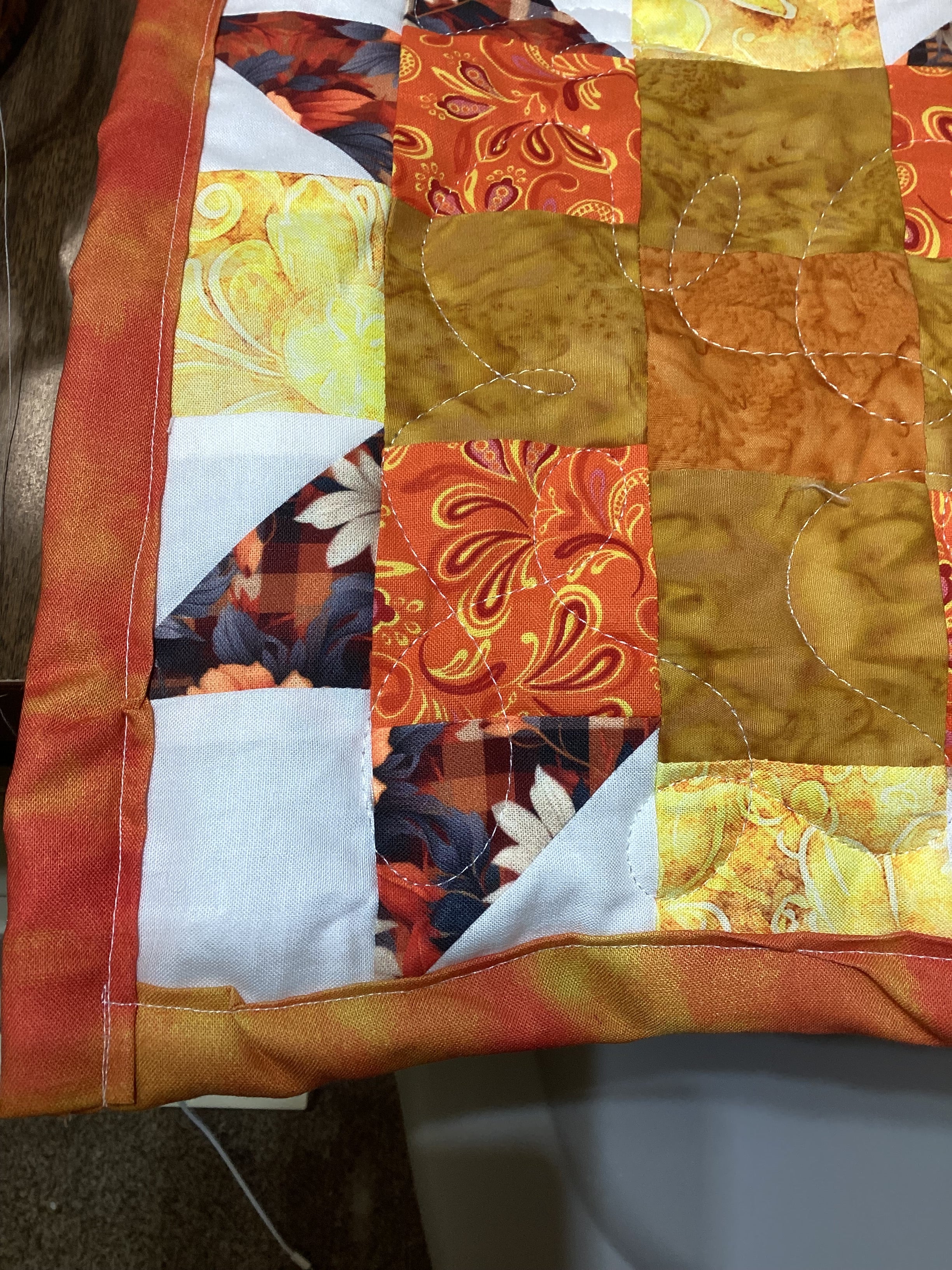 Sunburst Starfire Queen Quilt – Handmade Orange Yellow White Star Pattern Bedspread – Reversible Heirloom Blanket