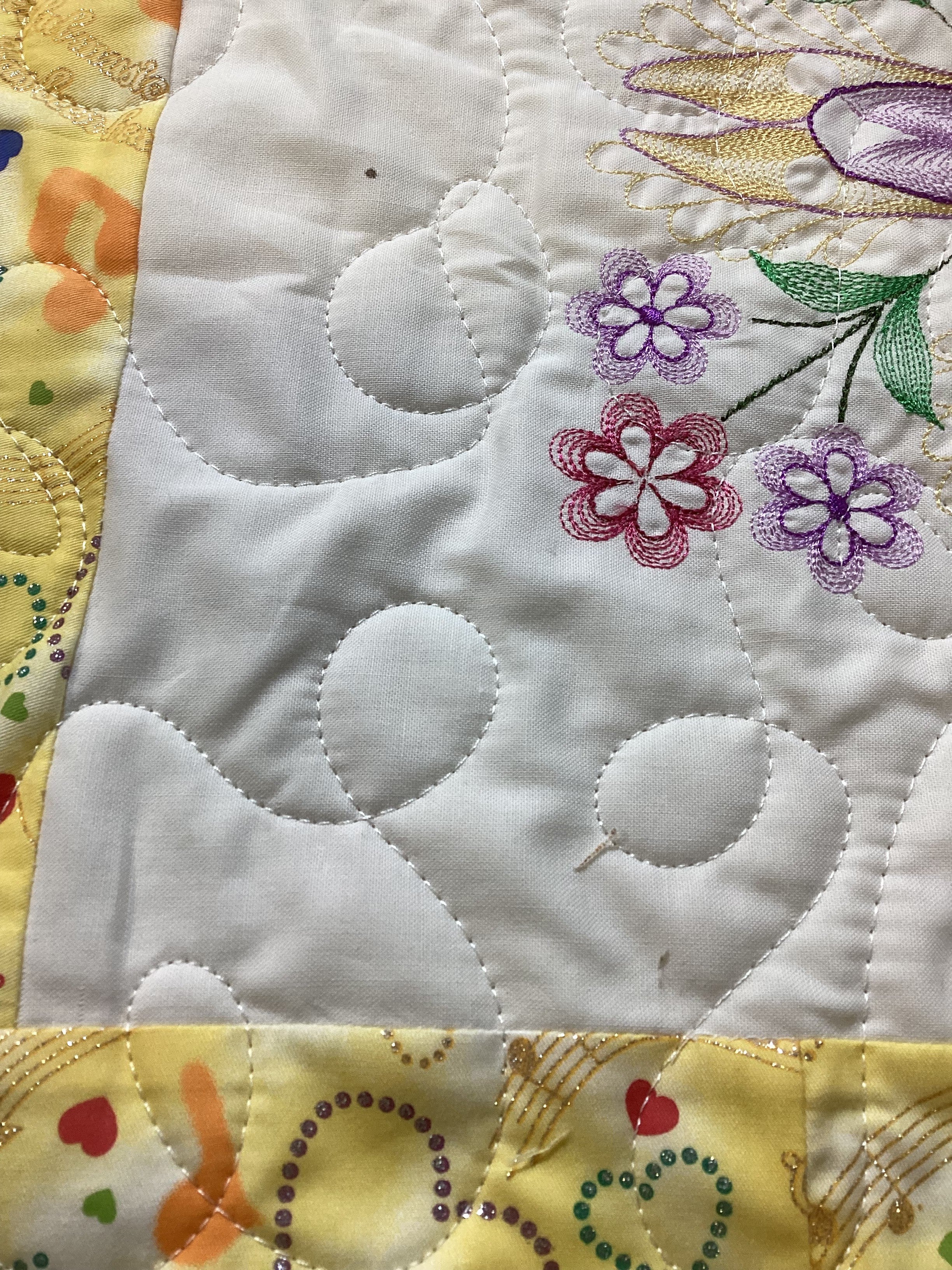 Embroidered Heirloom Quilt in Blooming Rainbow Florals  comforter bedspread throw blanket gift idea