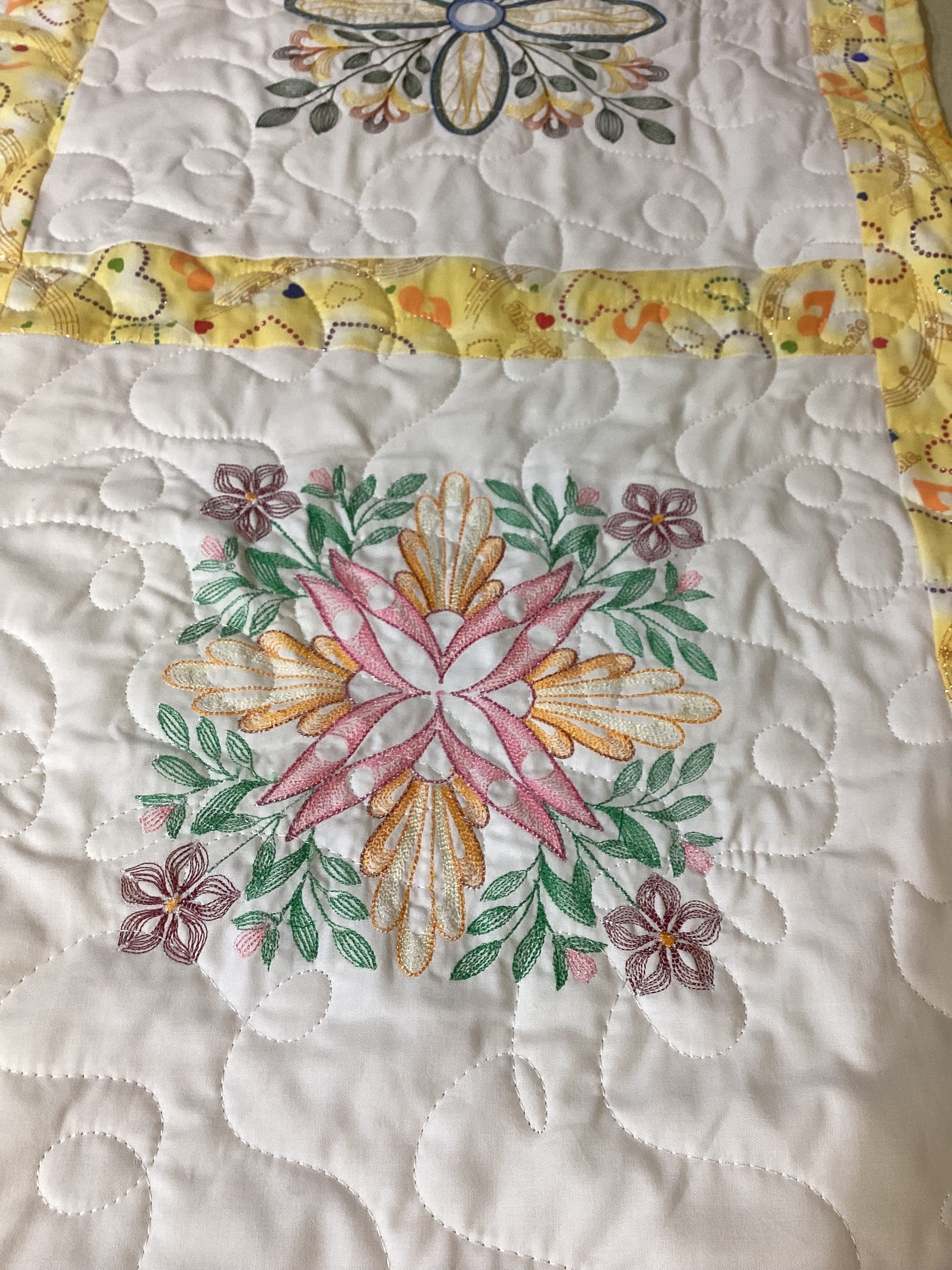 Embroidered Heirloom Quilt in Blooming Rainbow Florals  comforter bedspread throw blanket gift idea