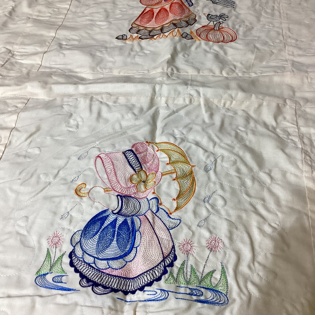 Embroidered Twin Quilt Gift Set, Bag, Wall Hanger,  comforter bedspread duvet cover gift idea