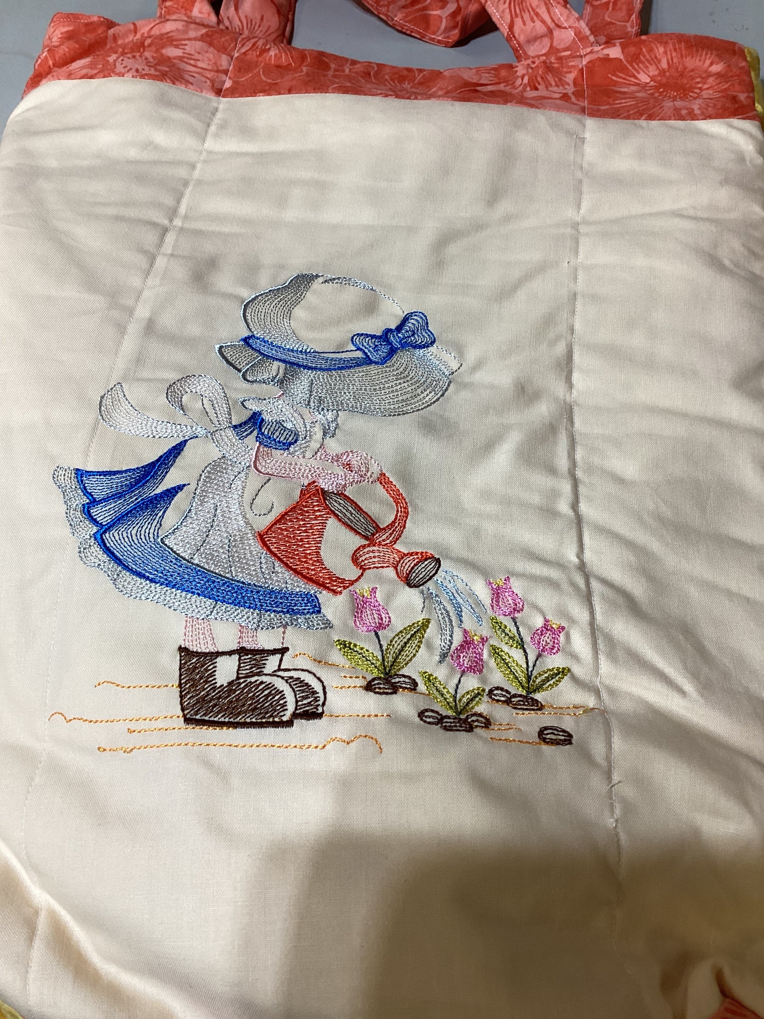 Embroidered Twin Quilt Gift Set, Bag, Wall Hanger,  comforter bedspread duvet cover gift idea