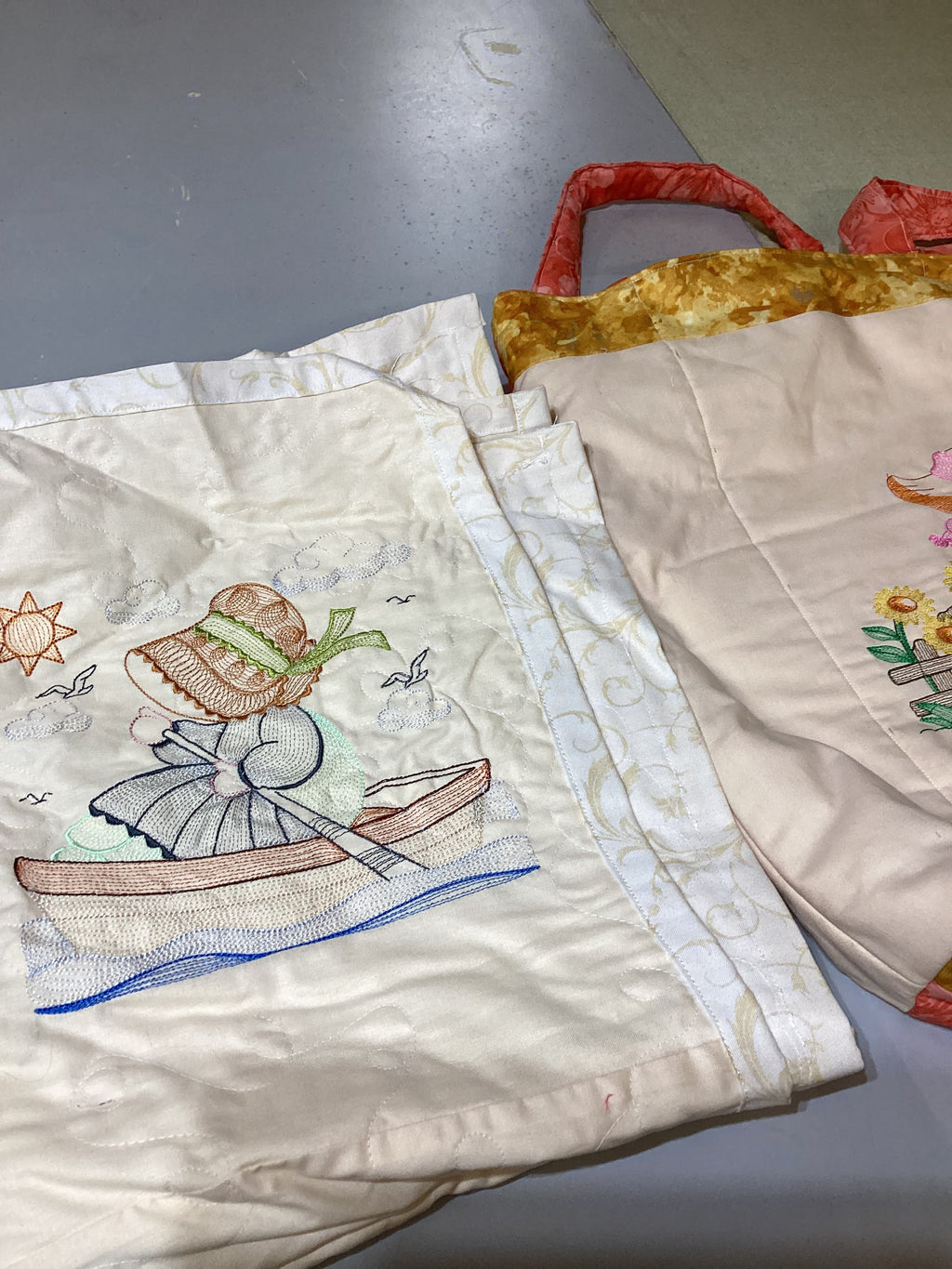 Embroidered Twin Quilt Gift Set, Bag, Wall Hanger,  comforter bedspread duvet cover gift idea