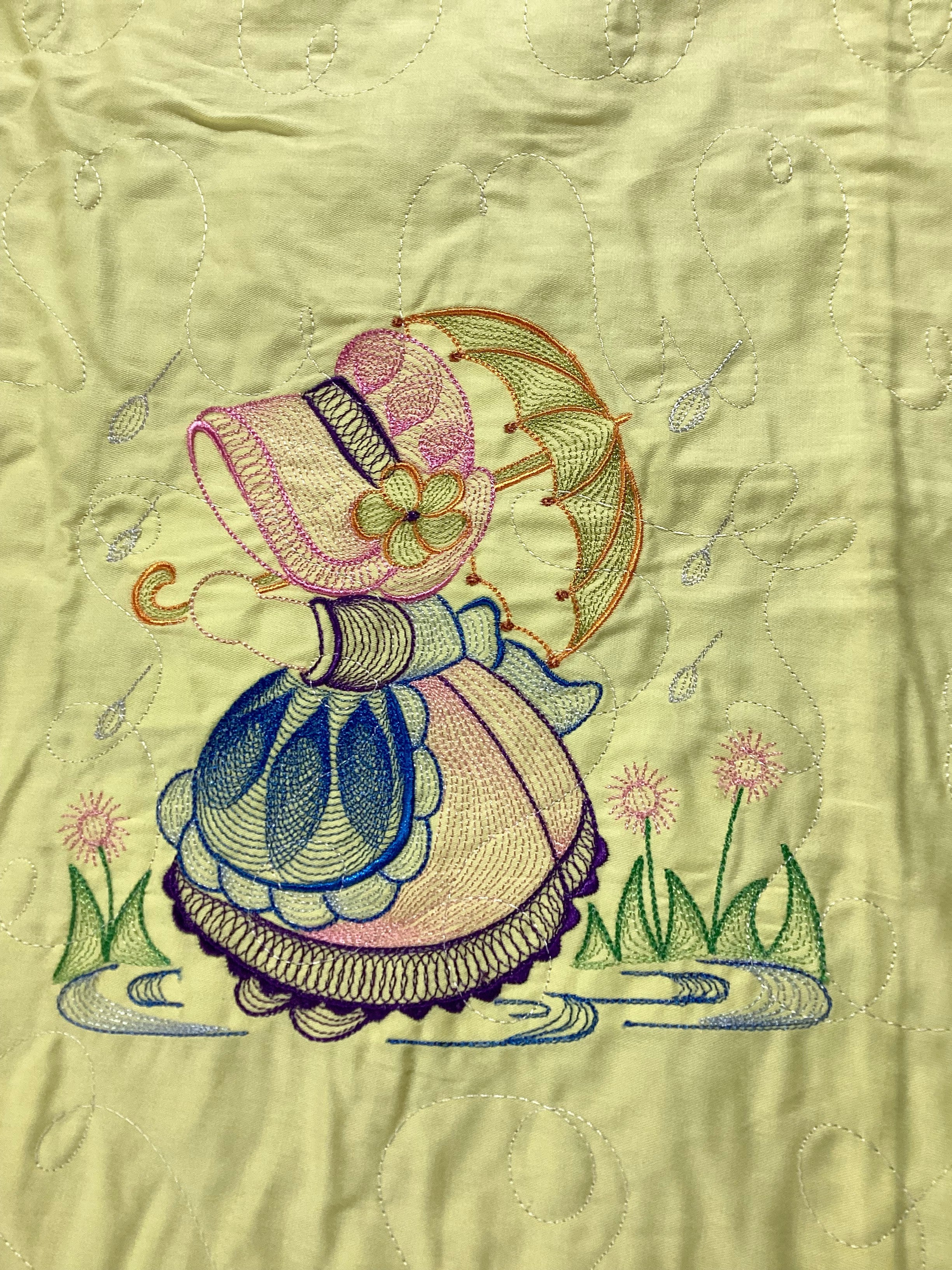 Handmade Little Bonnet Girl Quilt comforter bedspread duvet cover gift idea matching pillow