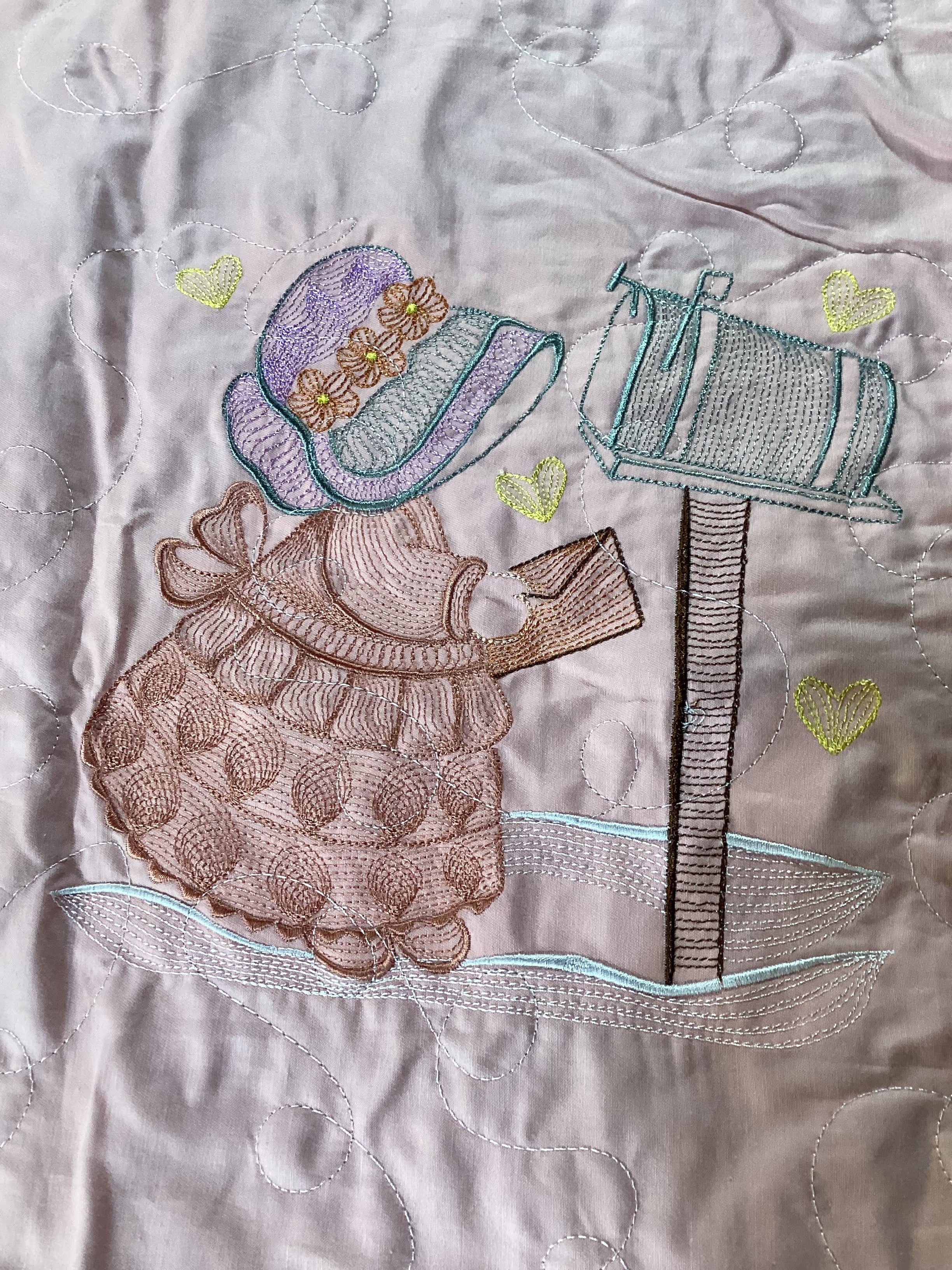 Handmade Little Bonnet Girl Quilt comforter bedspread duvet cover gift idea matching pillow