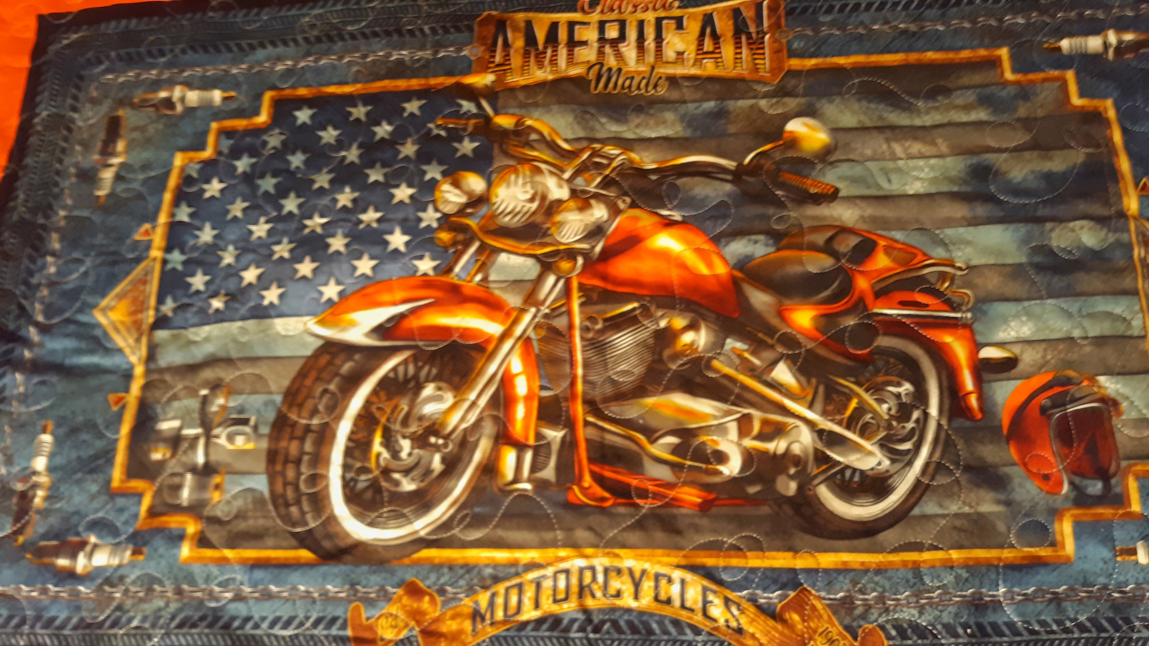 Americana Motorcycle Quilt  comforter bedspread duvet cover gift idea
