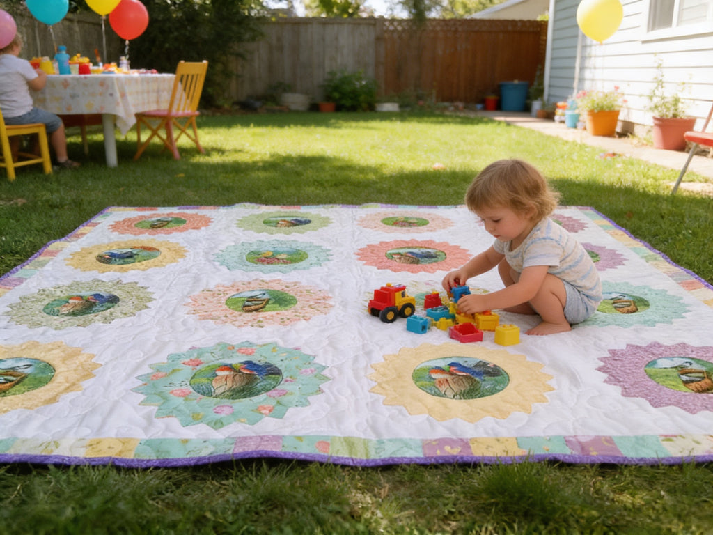 Personalized Bird & Flower Quilt - Handmade Throw Blanket comforter bedspread duvet cover gift idea
