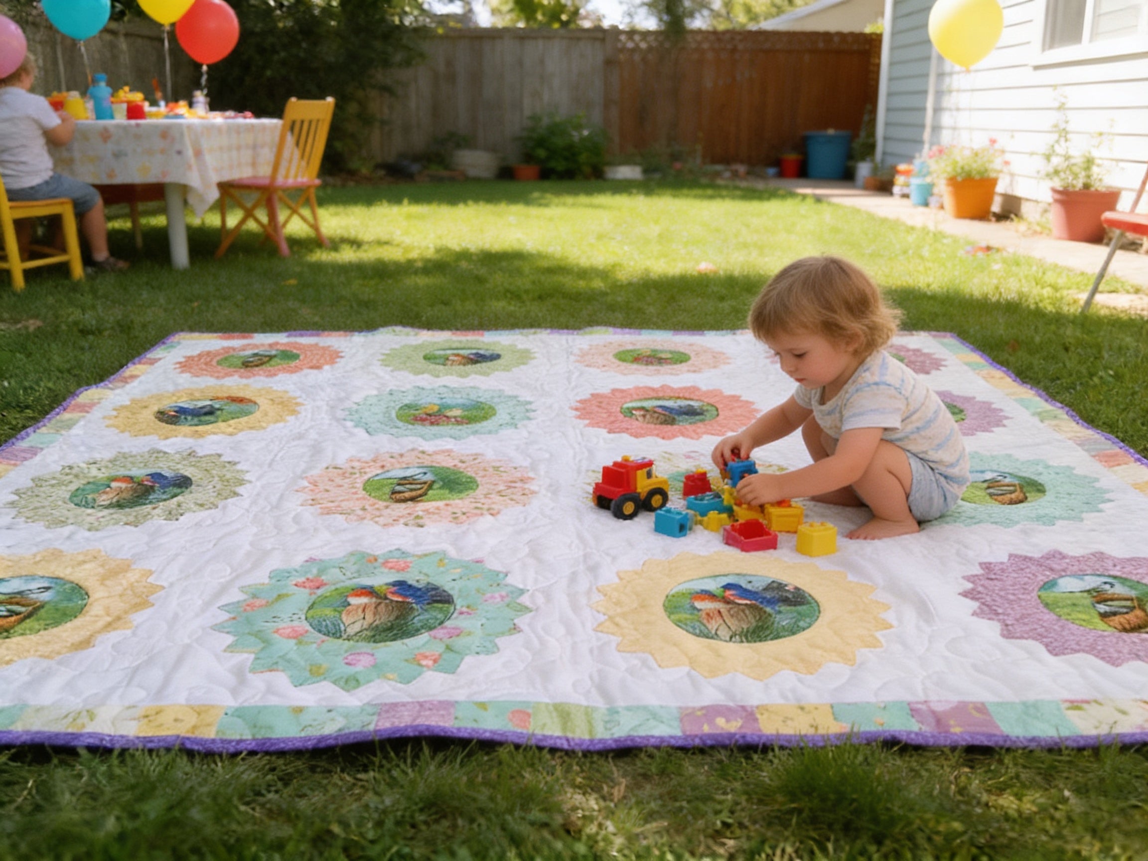 Personalized Bird & Flower Quilt - Handmade Throw Blanket comforter bedspread duvet cover gift idea
