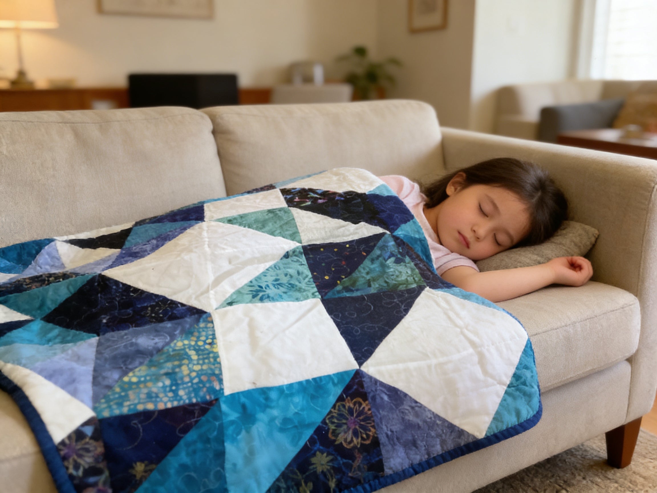 Azure Breeze Boho Quilt – Handmade Lightweight Summer Comfort"  comforter bedspread duvet cover