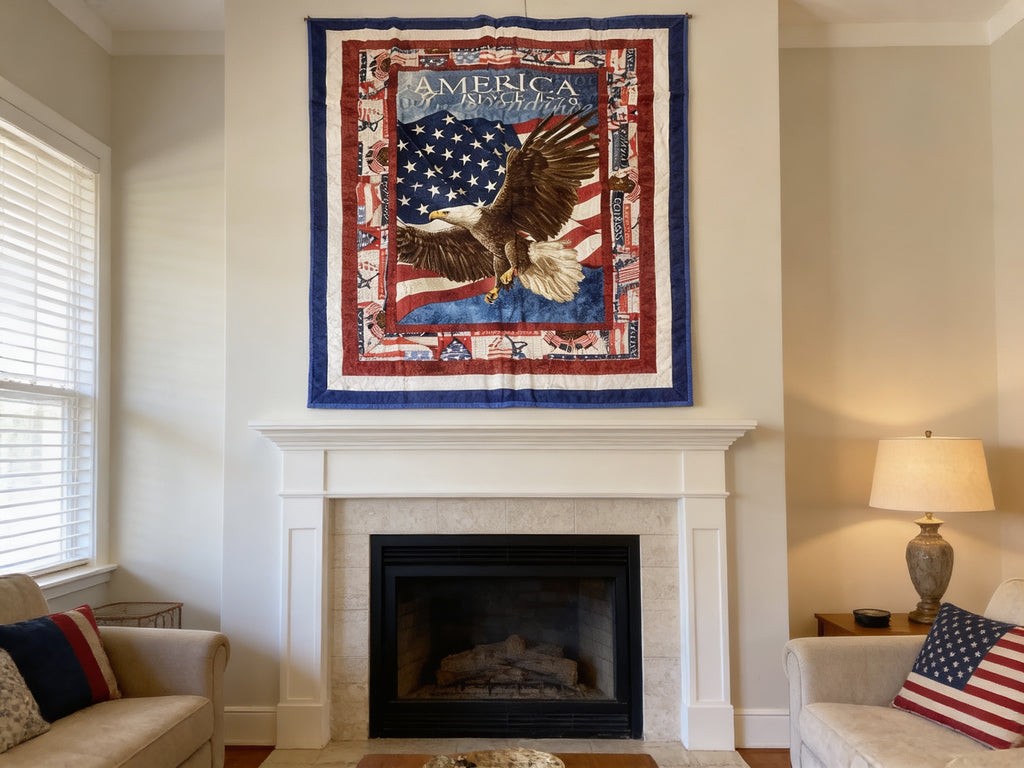 All American Eagle Quilt – Hand-Tied Cotton Throw Blanket, Patriotic Home Decor