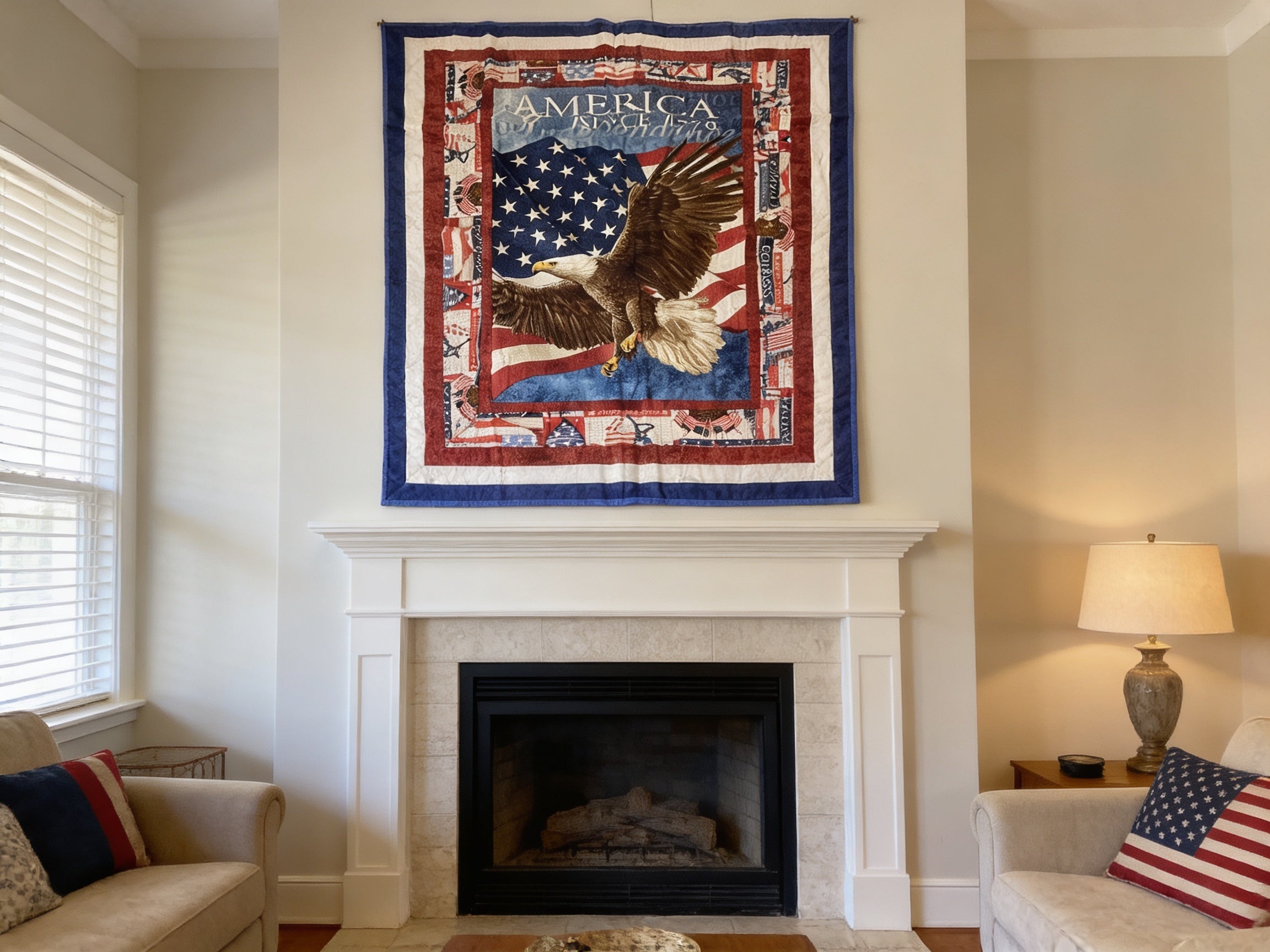 All American Eagle Quilt – Hand-Tied Cotton Throw Blanket, Patriotic Home Decor