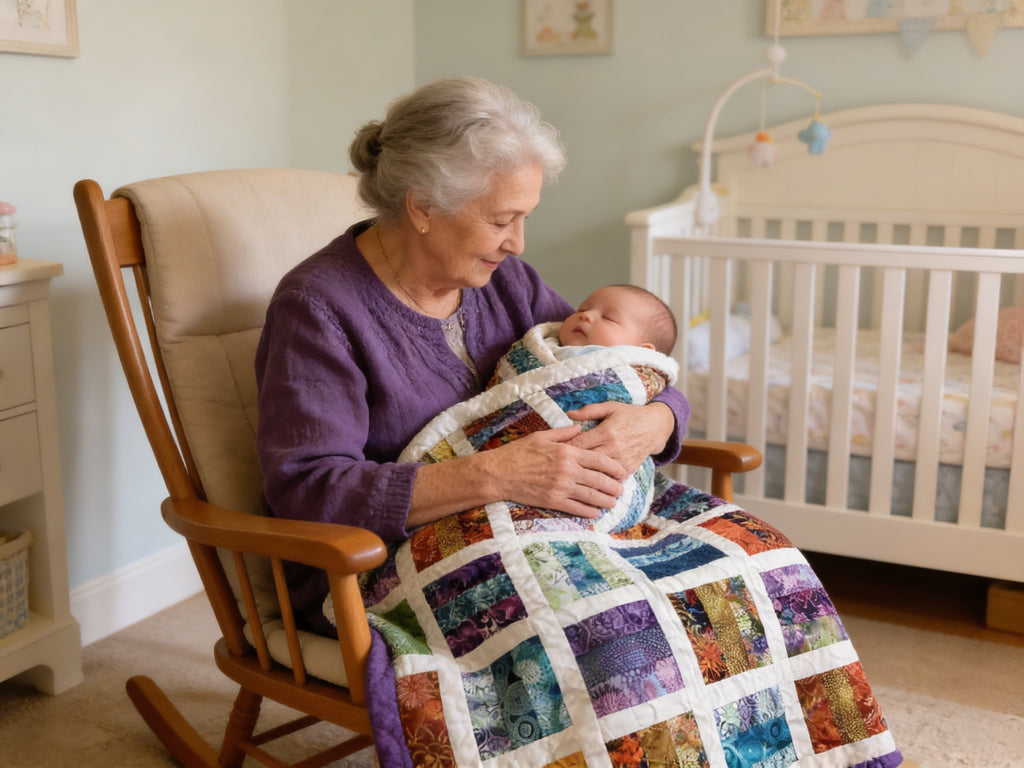 Handmade Rainbow Mosaic Baby Quilt – One of a Kind Colorful Patchwork Nursery Quilt, Baby Shower Gift